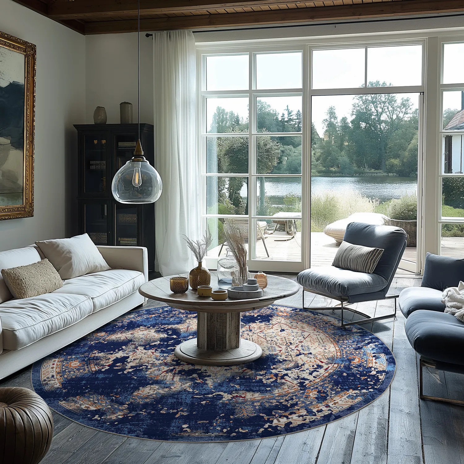 Rond vloerkleed - Temima (blauw)