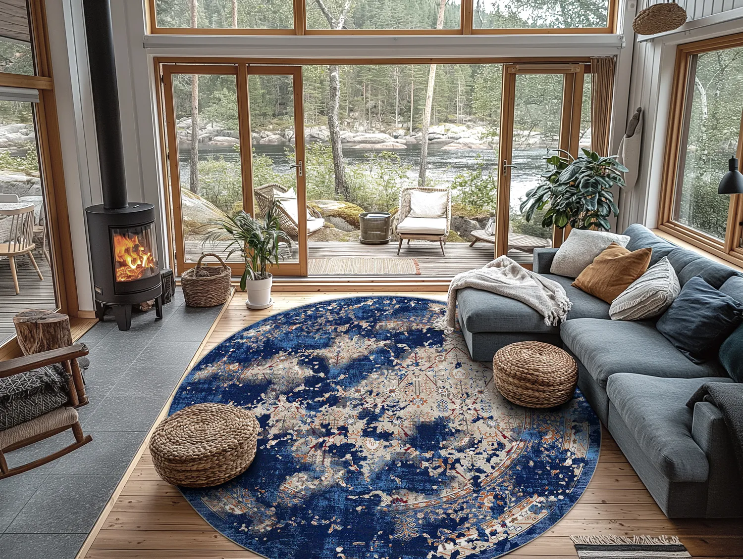 Rond vloerkleed - Temima (blauw)