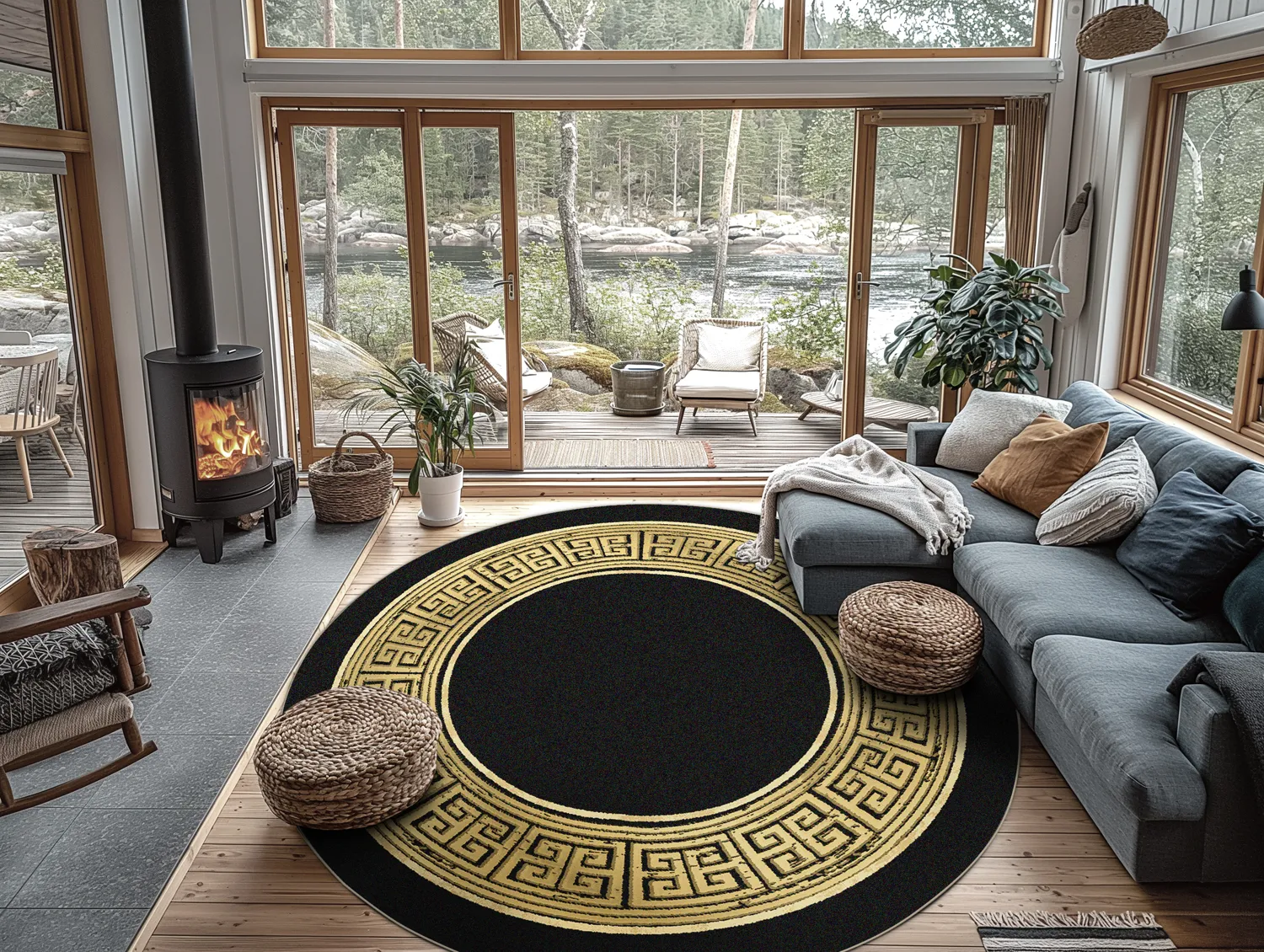 Rond vloerkleed - Tilos (zwart/goud)