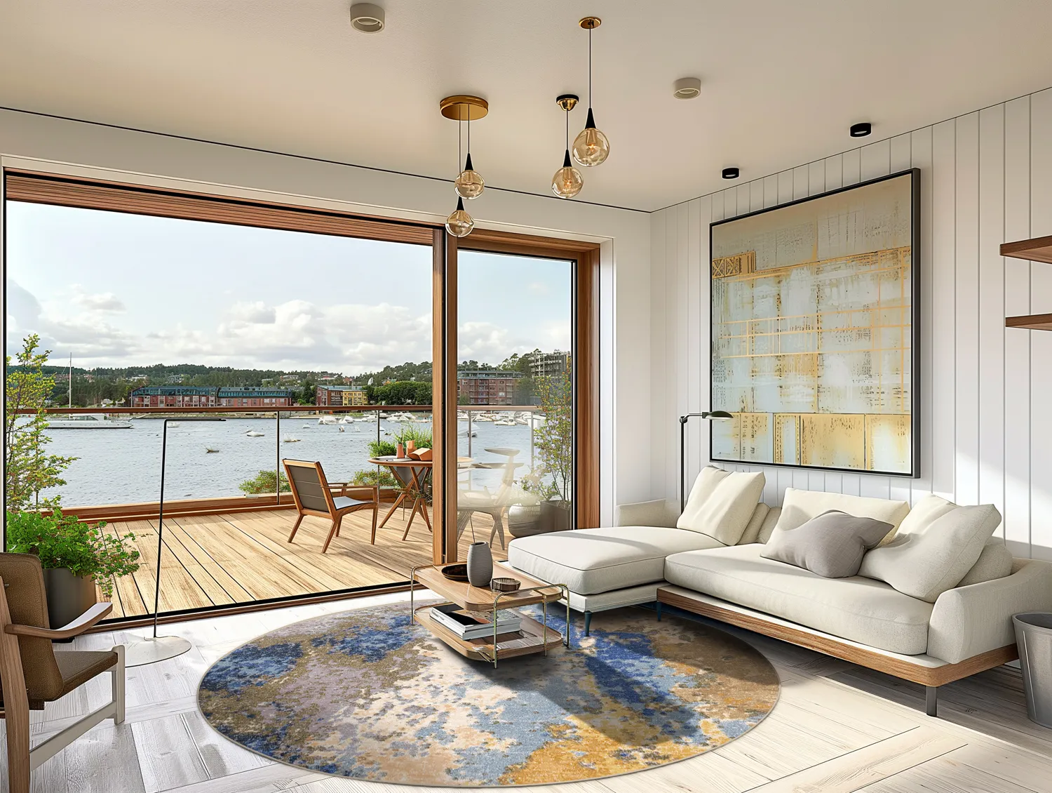 Rond vloerkleed - Travale (grijs/blauw/multi)