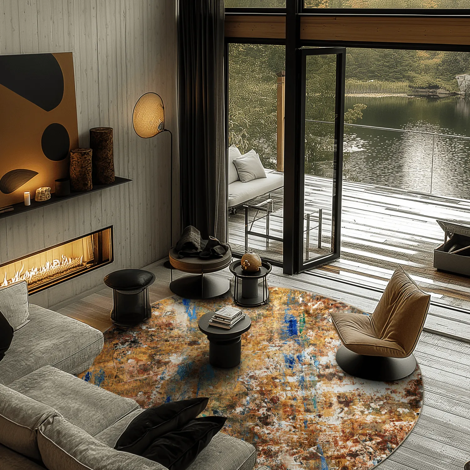 Rond vloerkleed - Trepito (bruin/blauw/multi)