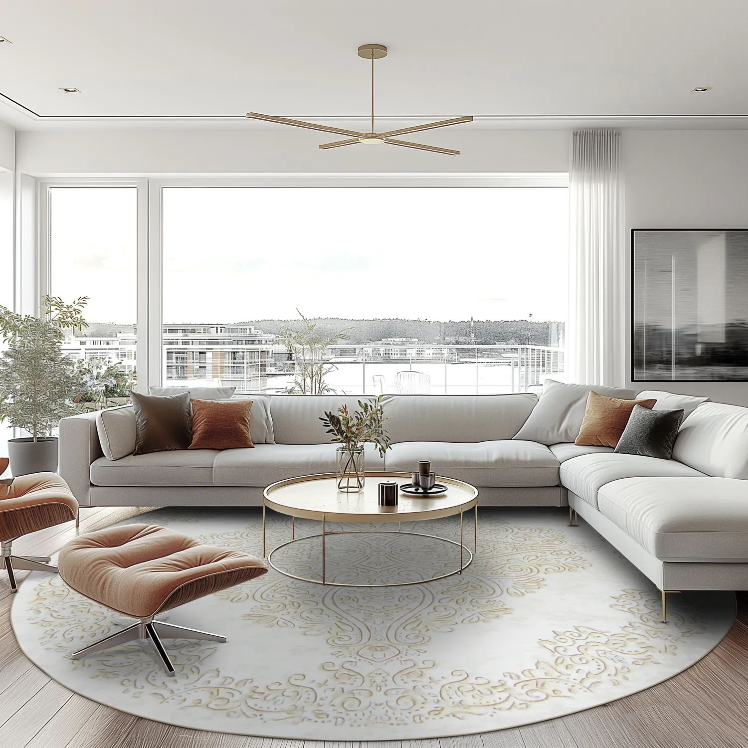 Rond vloerkleed - Valenza (wit/beige)