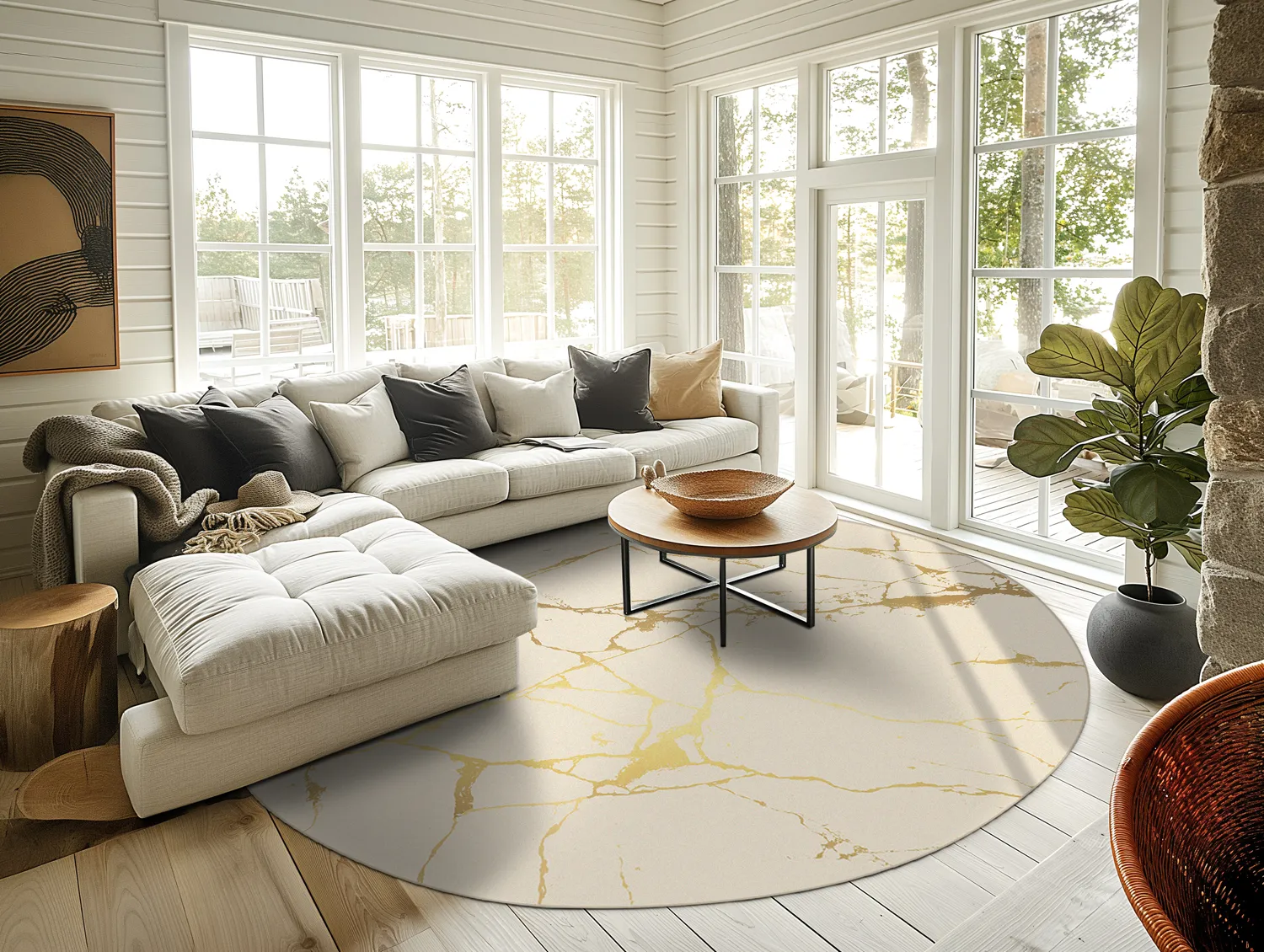 Rond vloerkleed - Vieste (beige/goud)