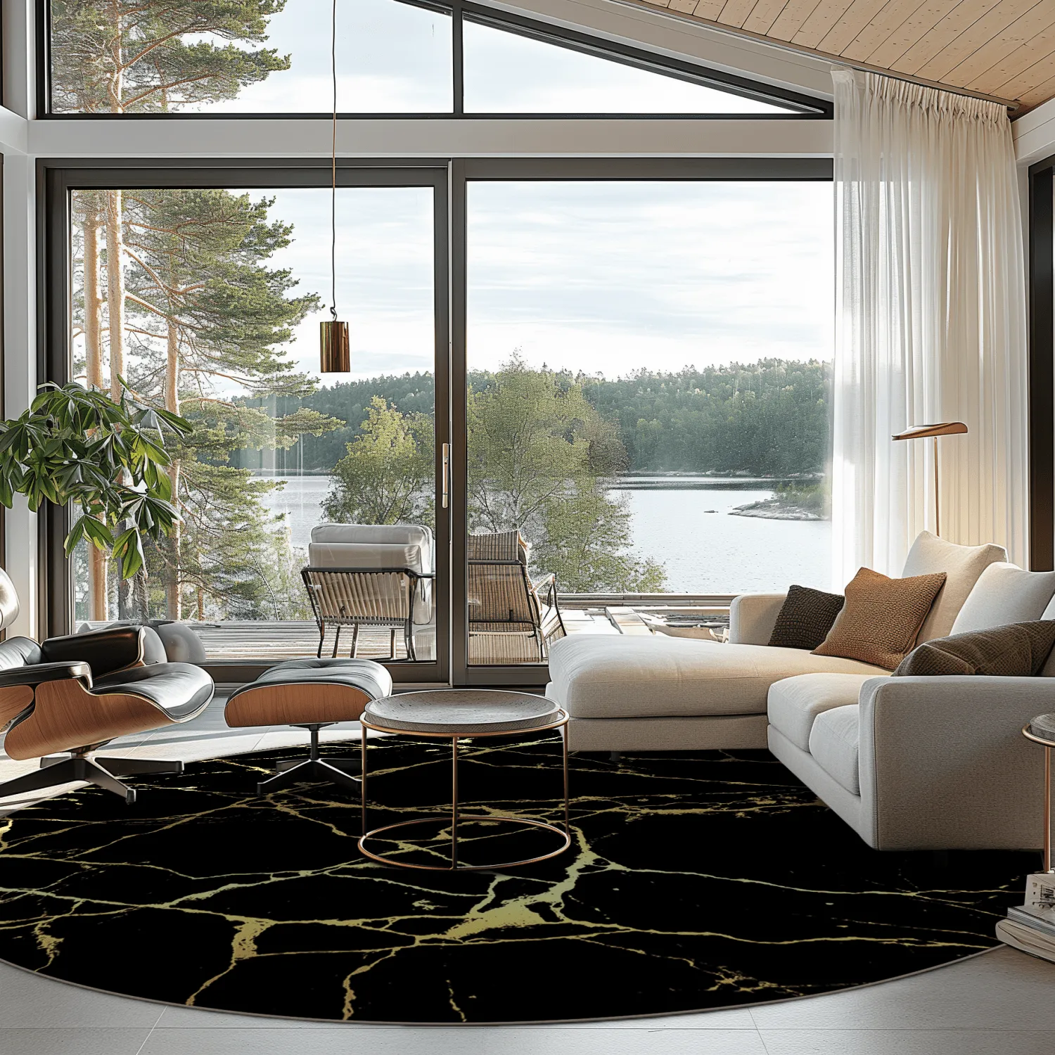 Rond vloerkleed - Vieste (zwart/goud)