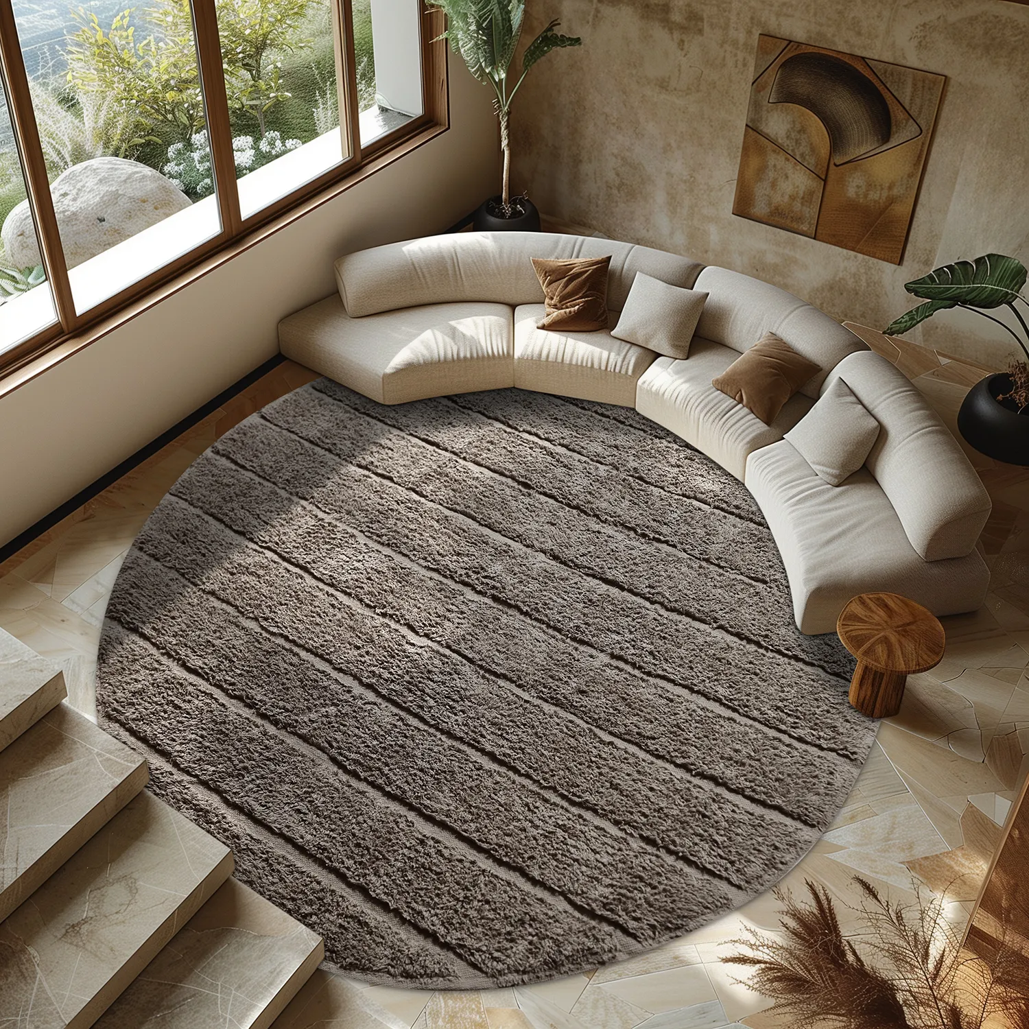 Ronde vloerkleden - Willow Natural Cotton Shaggy (taupe)