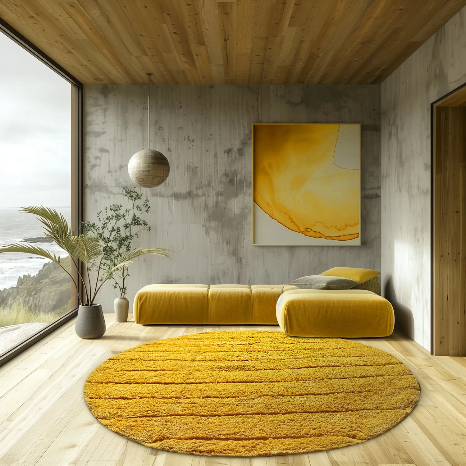 Ronde vloerkleden - Willow Natural Cotton Shaggy (geel)