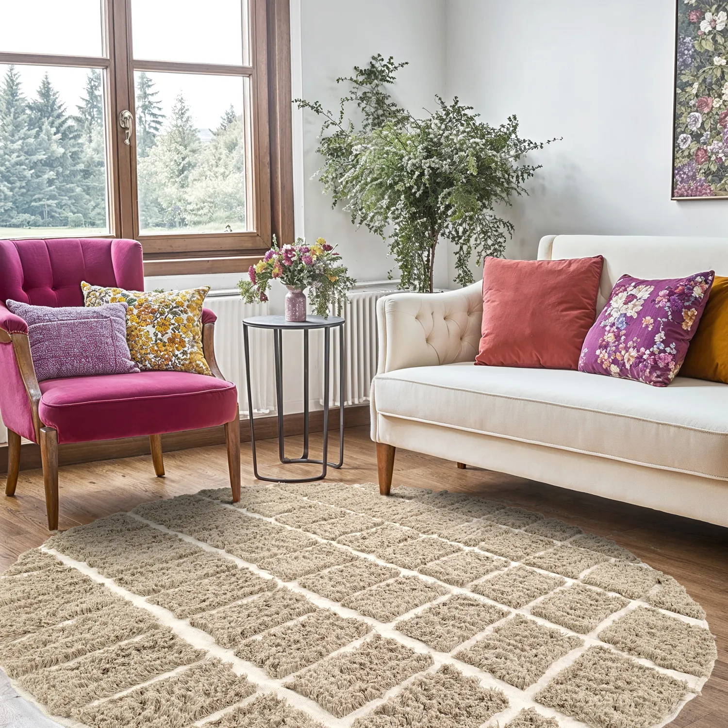 Rond vloerkleed - Zola Natural Cotton Shaggy (beige)