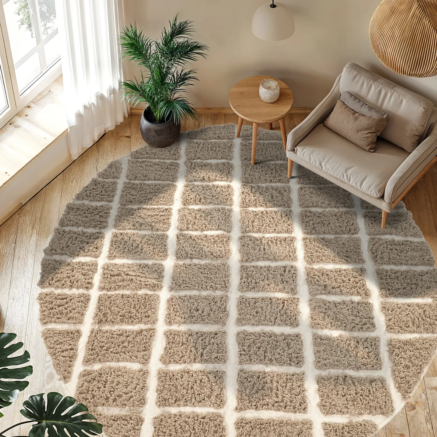 Rond vloerkleed - Zola Natural Cotton Shaggy (beige)