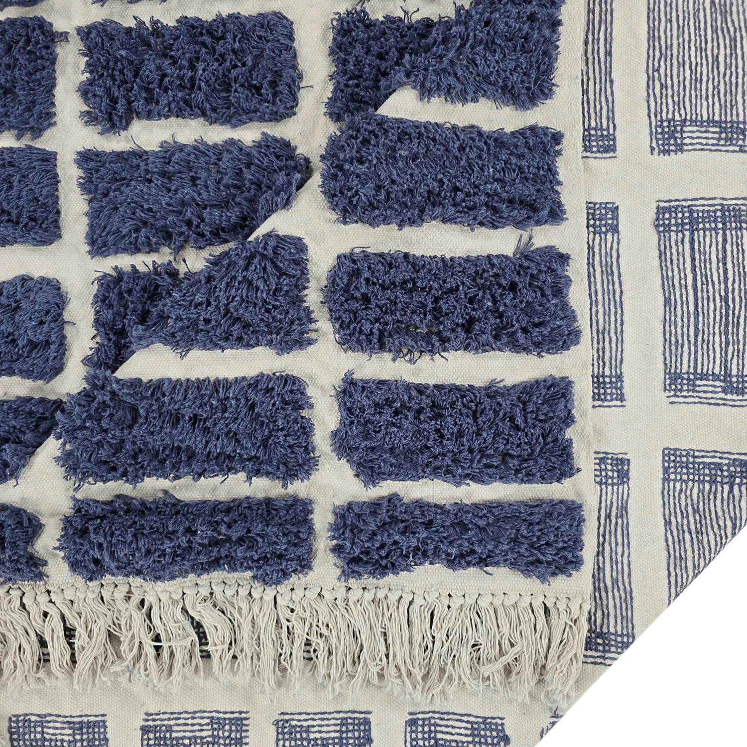 Hoogpolig vloerkleed - Zola Natural Cotton Shaggy (blauw)