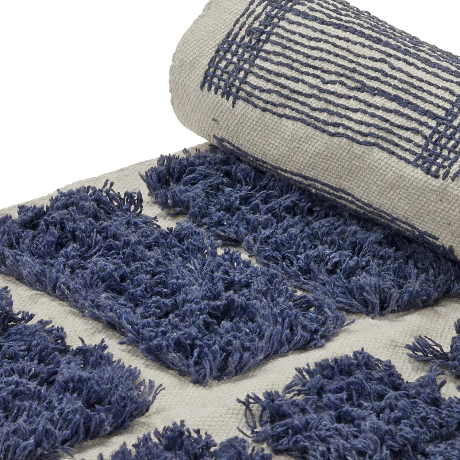 Hoogpolig vloerkleed - Zola Natural Cotton Shaggy (blauw)
