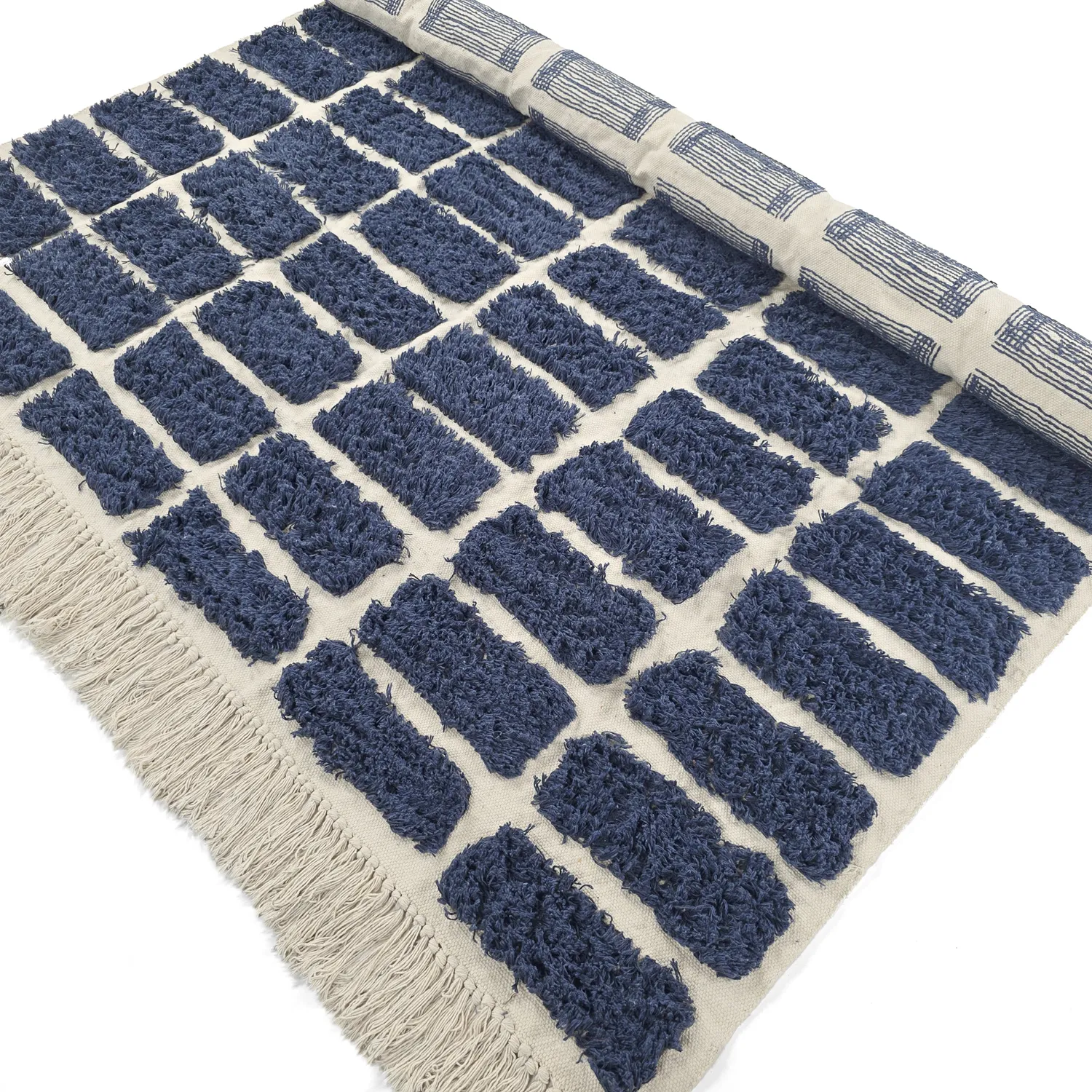 Hoogpolig vloerkleed - Zola Natural Cotton Shaggy (blauw)