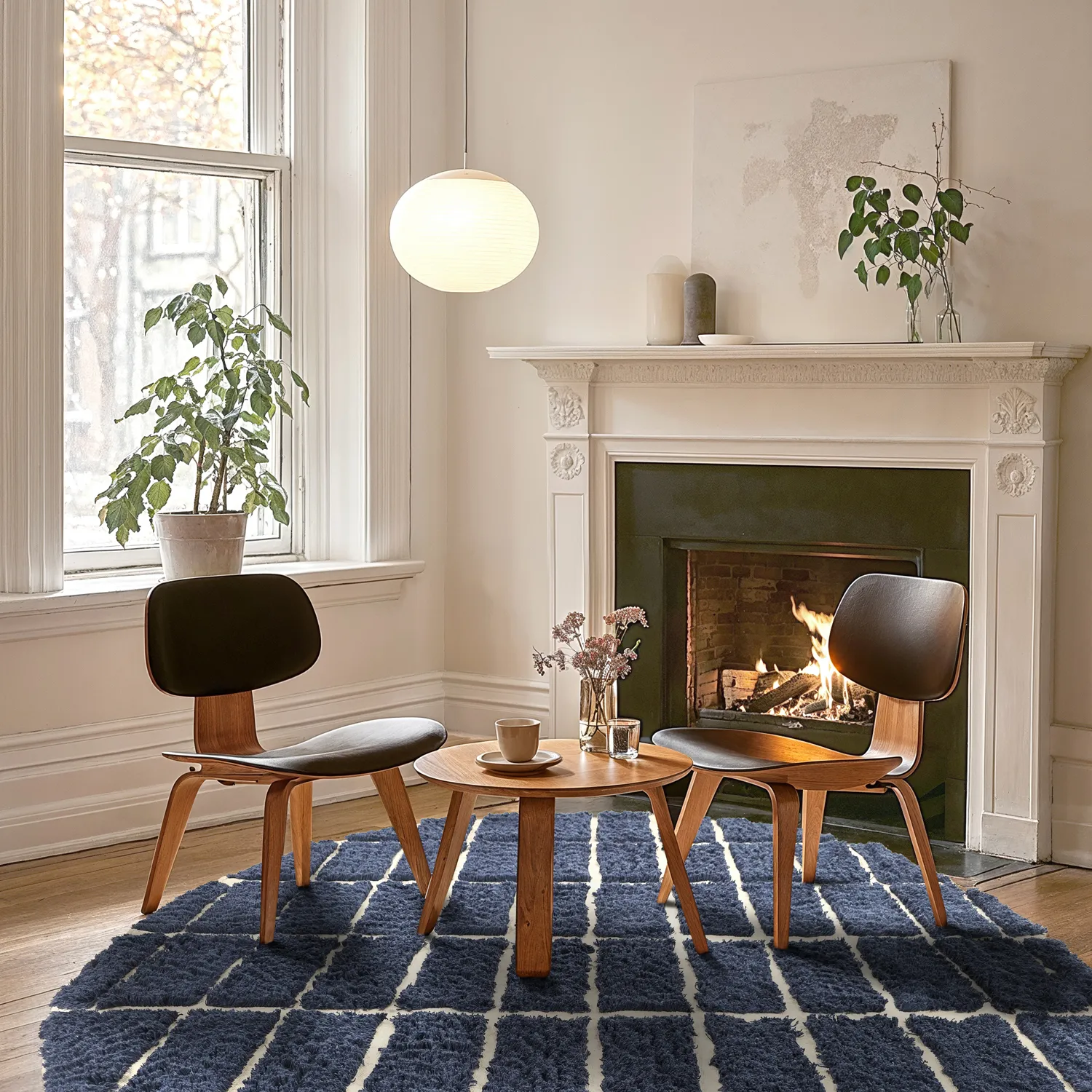 Rond vloerkleed - Zola Natural Cotton Shaggy (blauw)