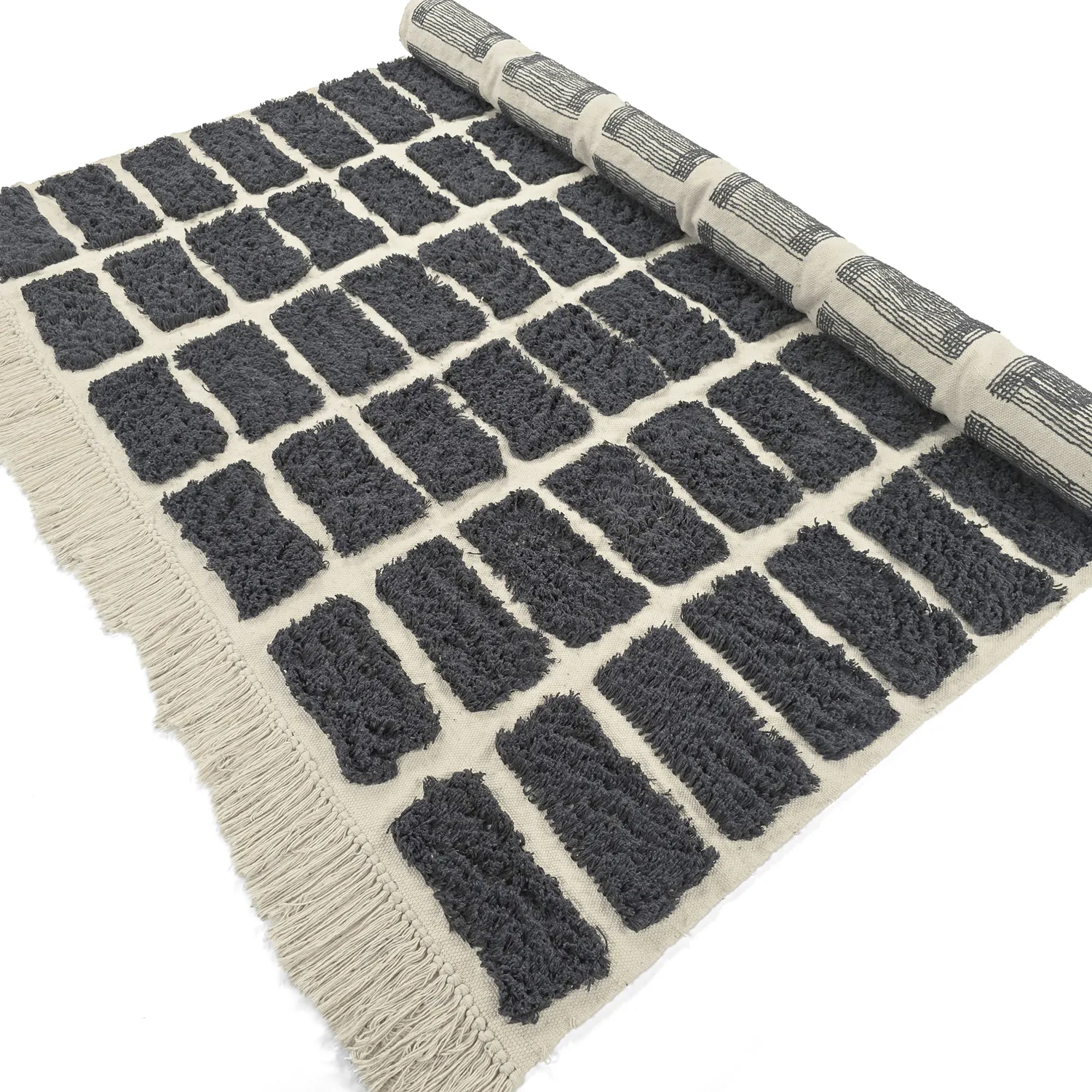 Hoogpolig vloerkleed - Zola Natural Cotton Shaggy (donkergrijs)