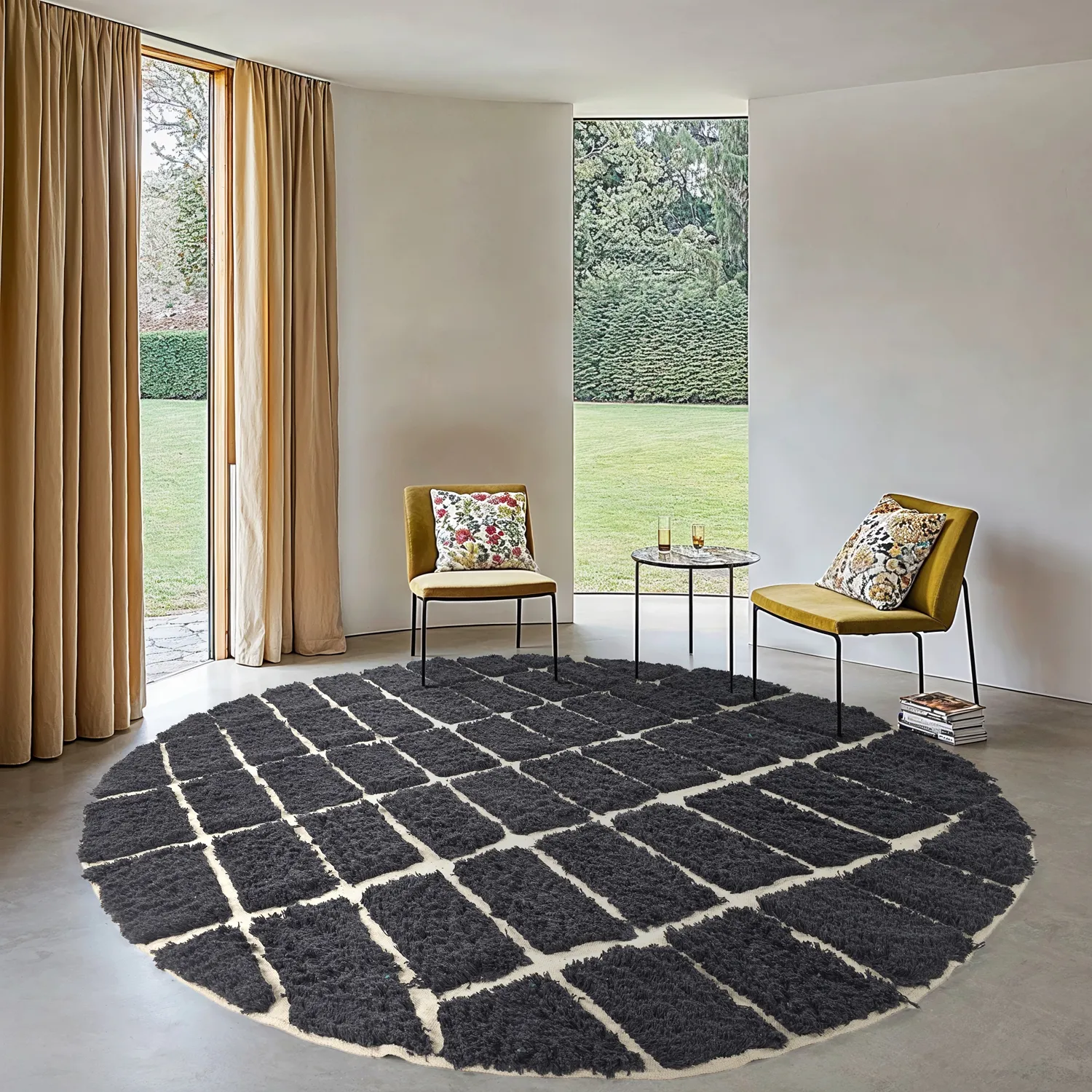 Rond vloerkleed - Zola Natural Cotton Shaggy (donkergrijs)