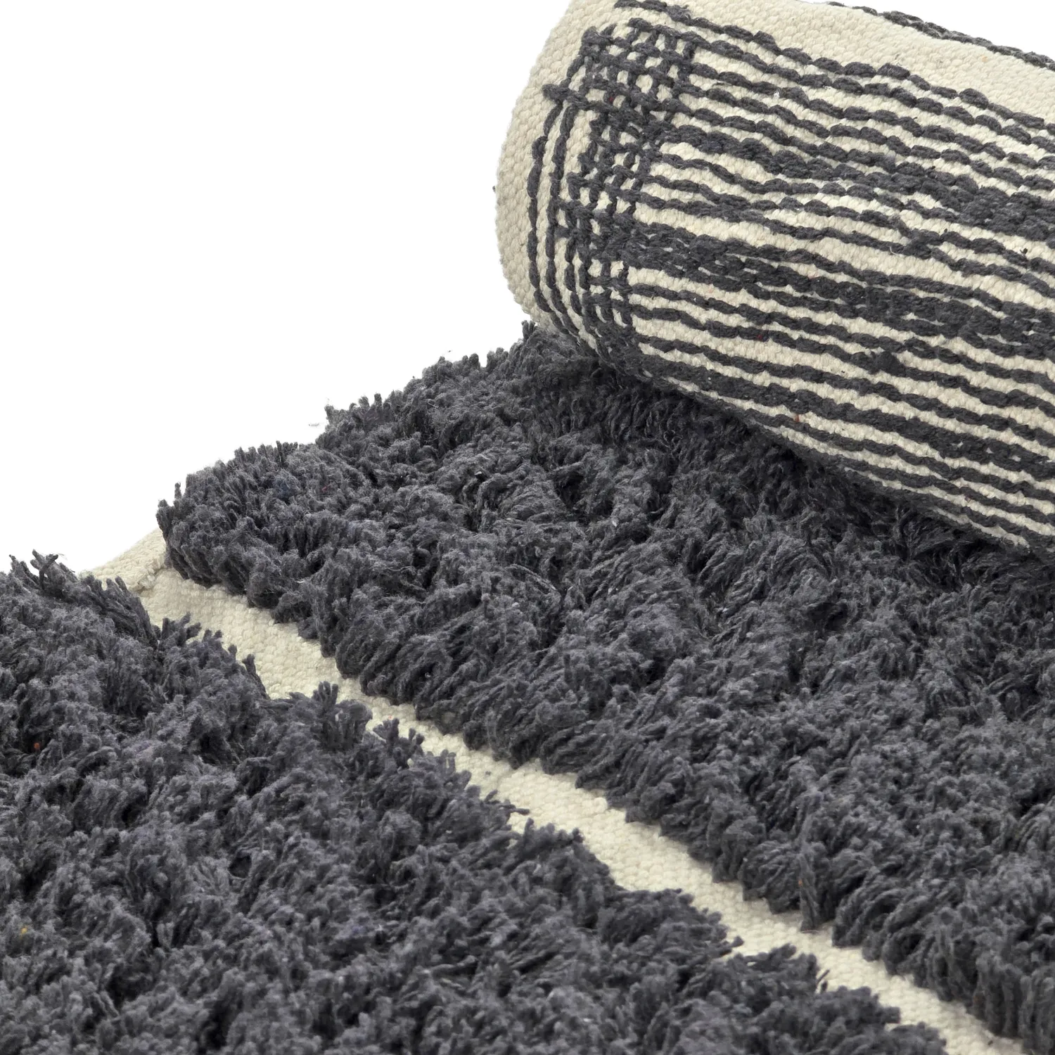 Rond vloerkleed - Zola Natural Cotton Shaggy (donkergrijs)