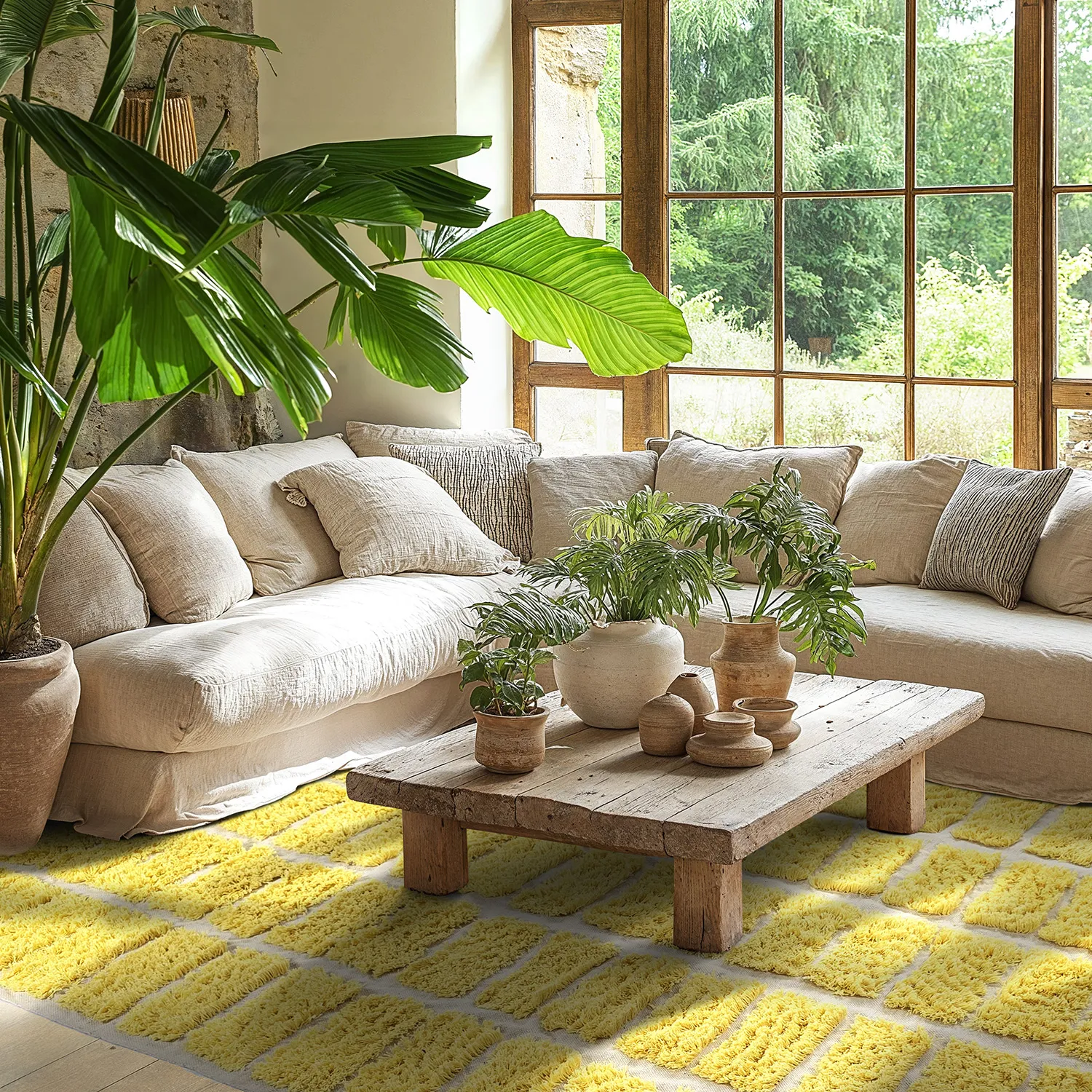 Hoogpolig vloerkleed - Zola Natural Cotton Shaggy (geel)