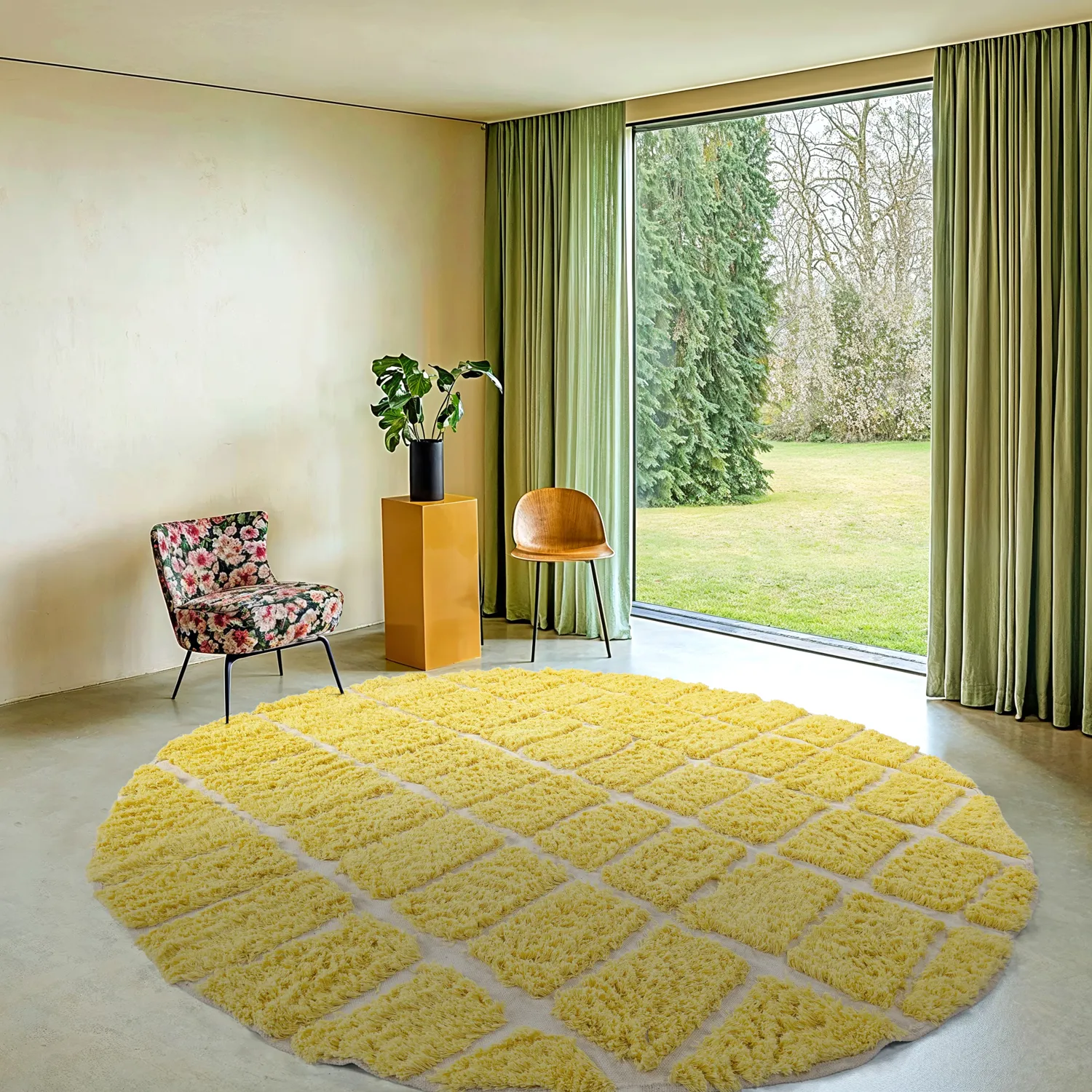 Rond vloerkleed - Zola Natural Cotton Shaggy (geel)