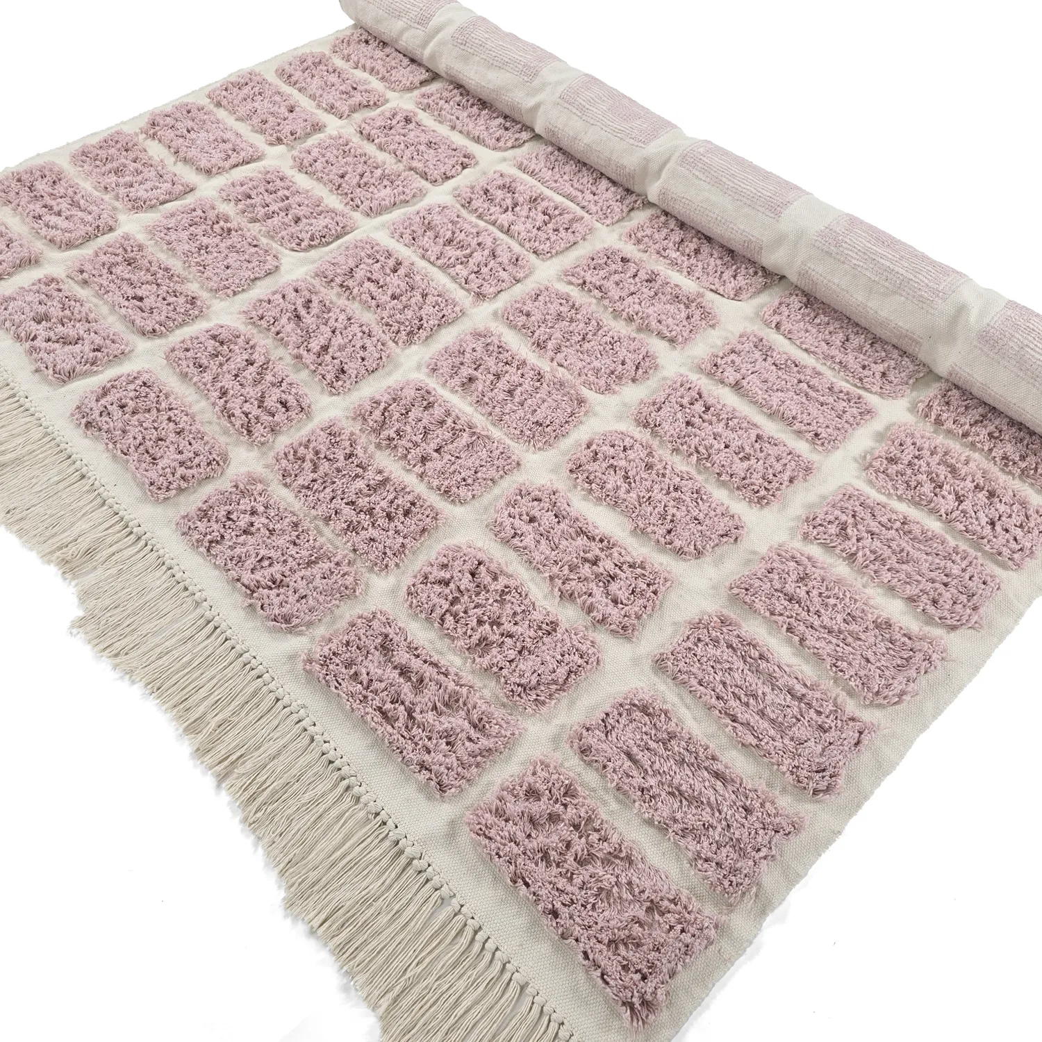 Hoogpolig vloerkleed - Zola Natural Cotton Shaggy (roze)
