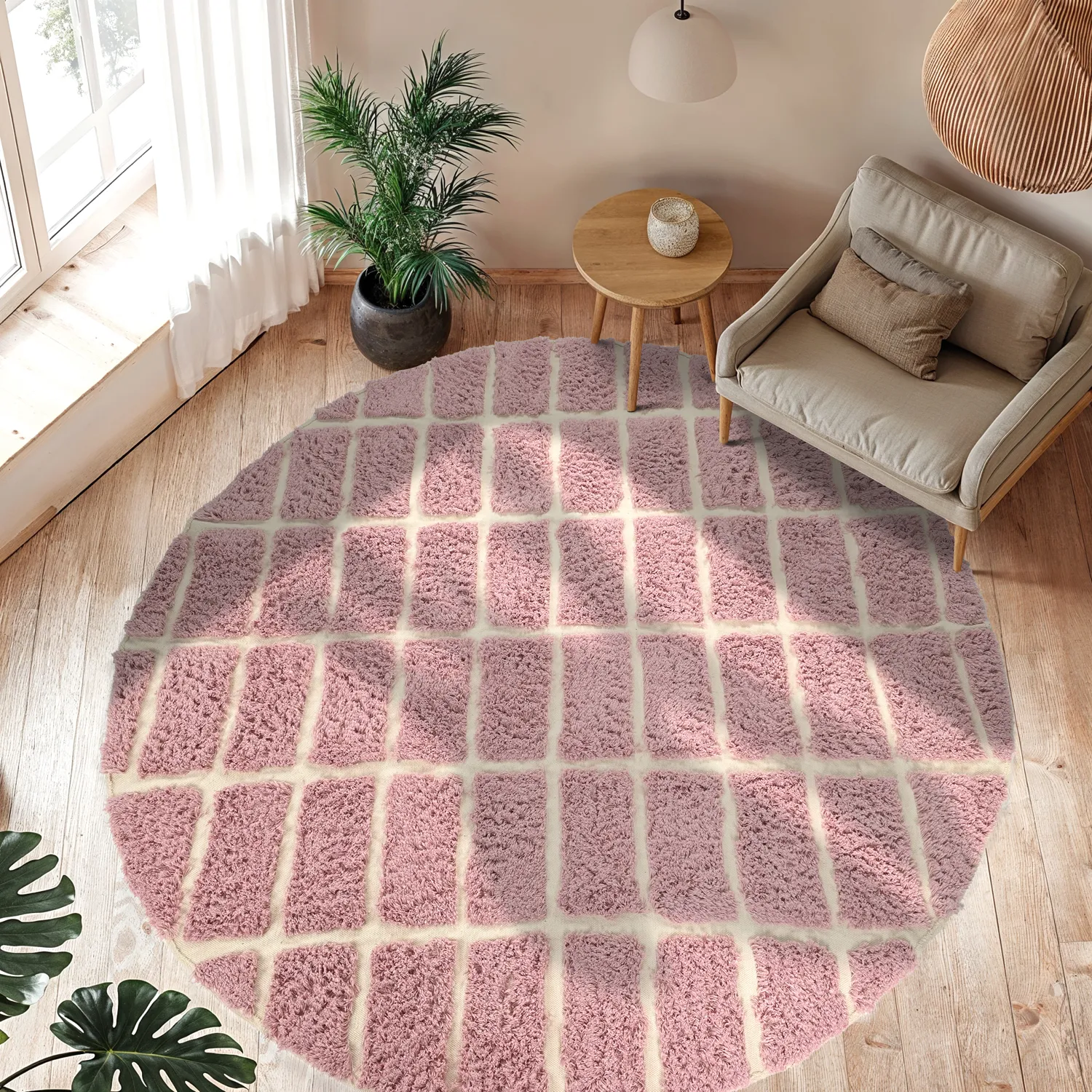 Rond vloerkleed - Zola Natural Cotton Shaggy (roze)