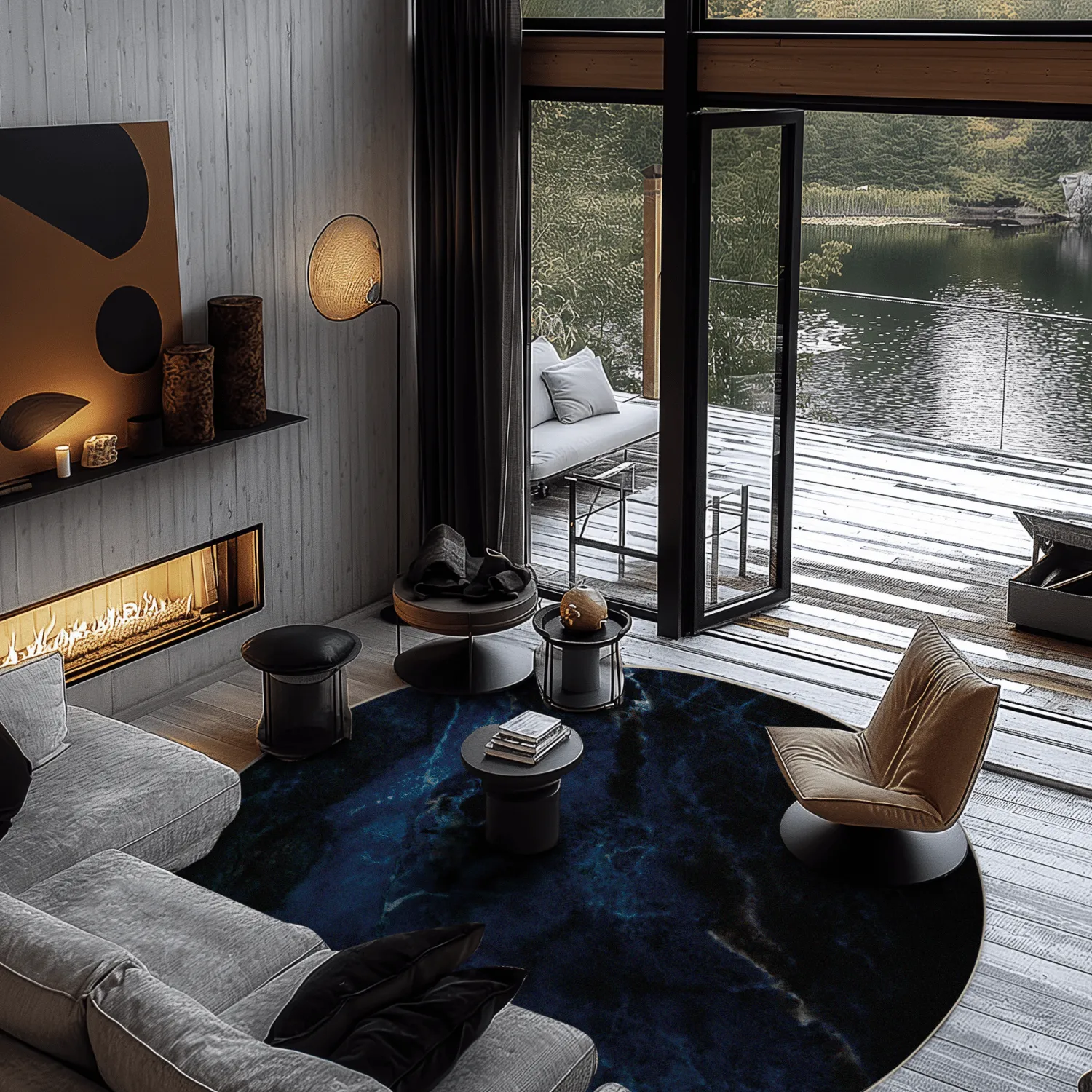 Rond vloerkleed - Zuani (donkerblauw)