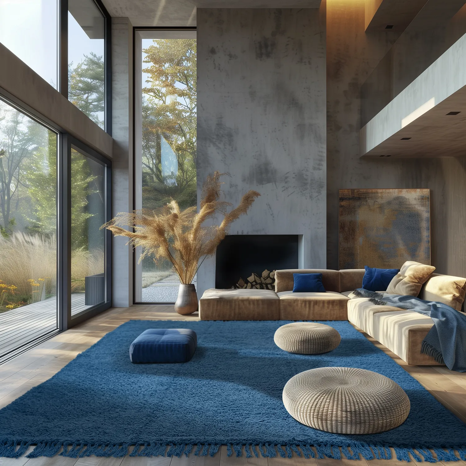 Hoogpolig vloerkleed - Alba Natural Cotton Shaggy (blauw)