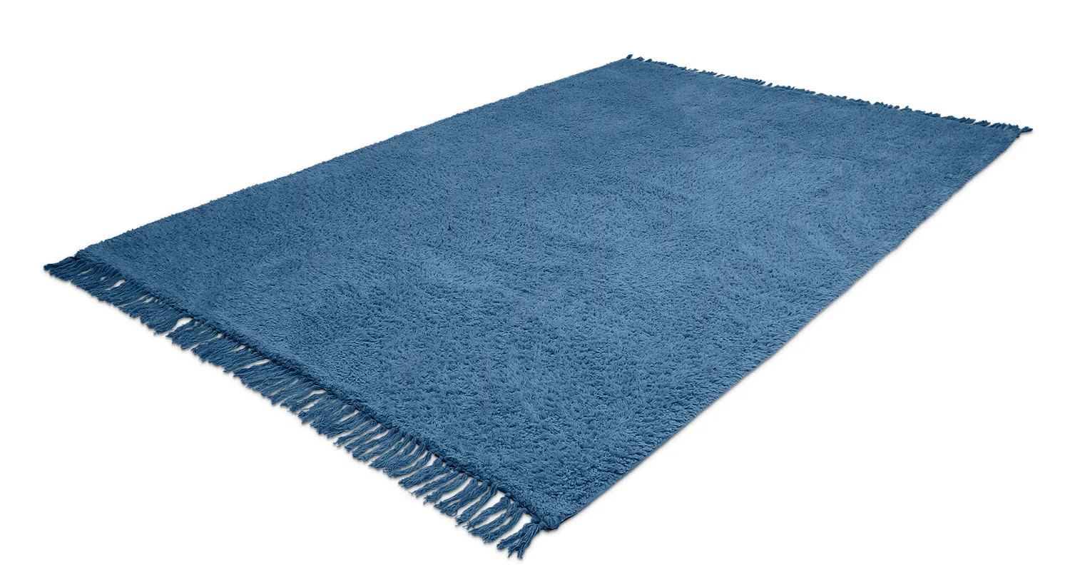Hoogpolig vloerkleed - Alba Natural Cotton Shaggy (blauw)