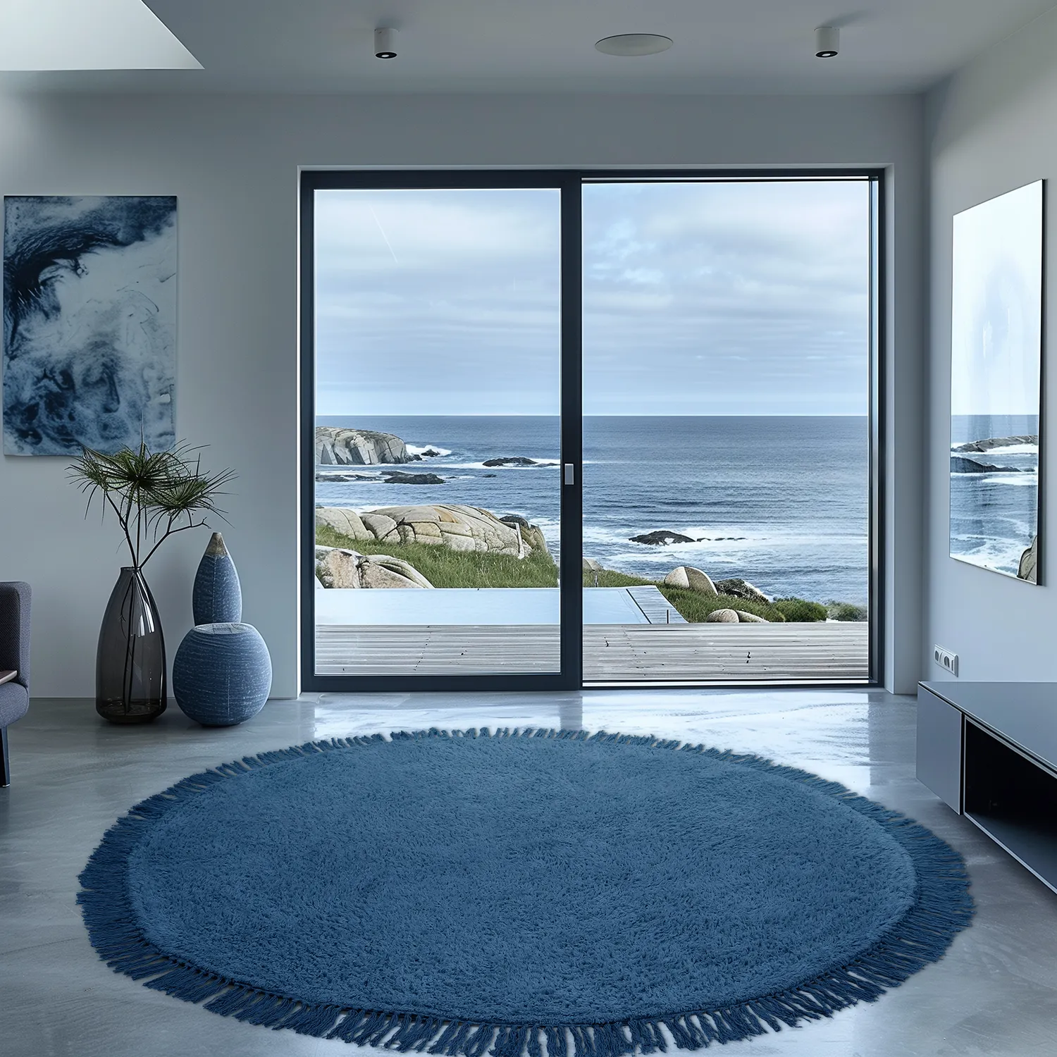 Ronde vloerkleden - Alba Natural Cotton Shaggy (blauw)