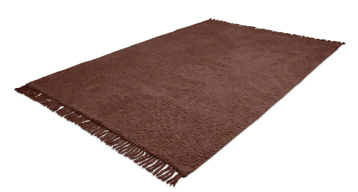 Hoogpolig vloerkleed - Alba Natural Cotton Shaggy (bruin)