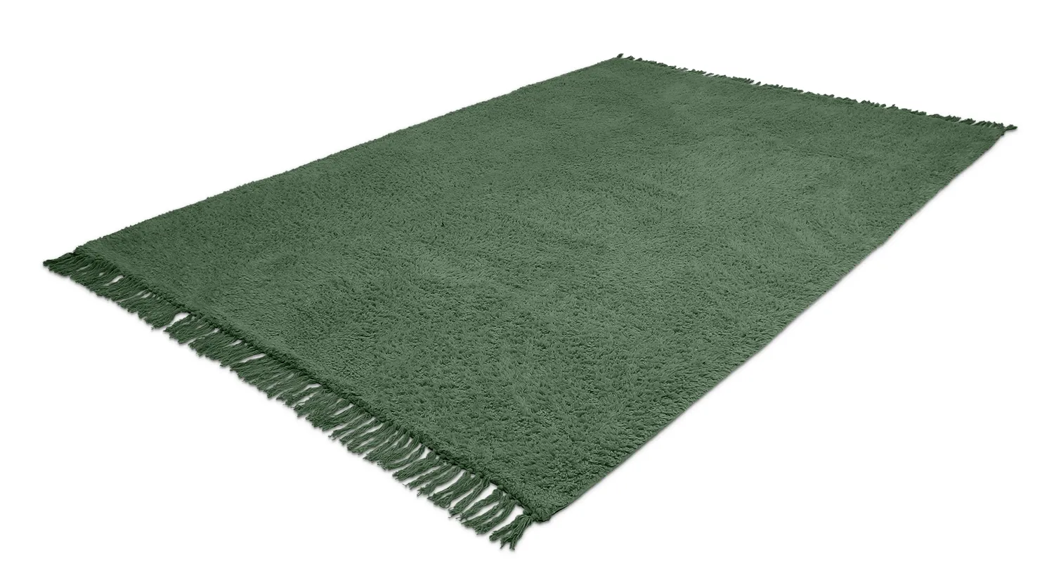 Hoogpolig vloerkleed - Alba Natural Cotton Shaggy (groen)