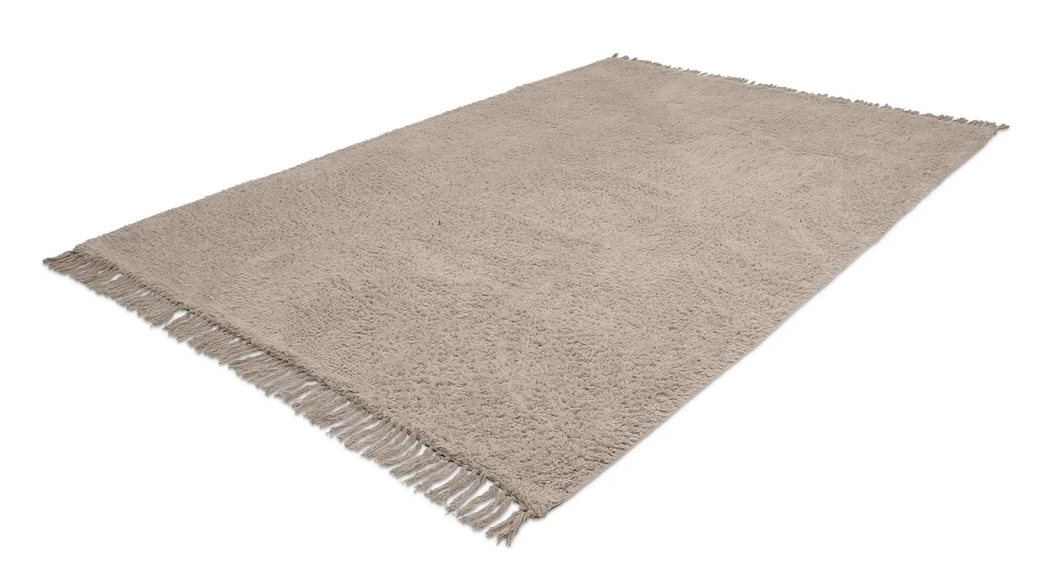 Hoogpolig vloerkleed - Alba Natural Cotton Shaggy (taupe)