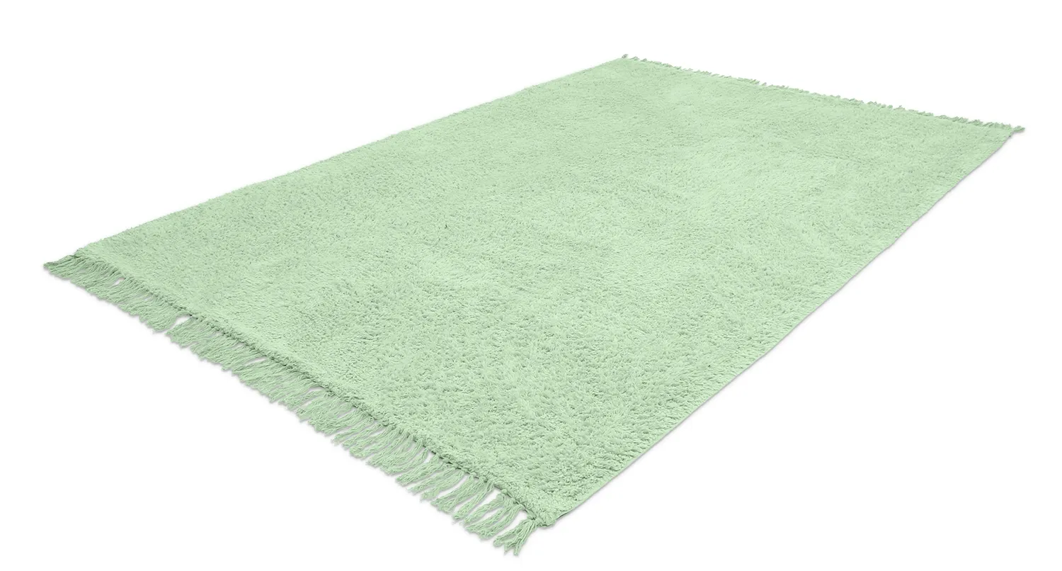 Hoogpolig vloerkleed - Alba Natural Cotton Shaggy (licht groen)