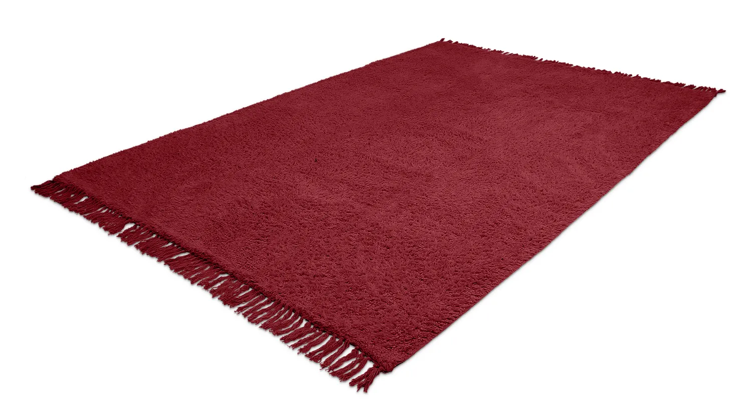 Hoogpolig vloerkleed - Alba Natural Cotton Shaggy (bordeaux)