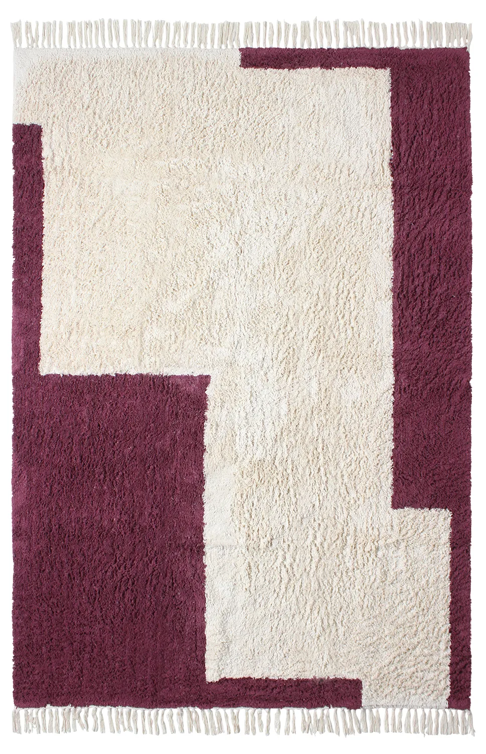 Hoogpolig vloerkleed - Ricco Natural Cotton Shaggy (offwhite/bordeaux)