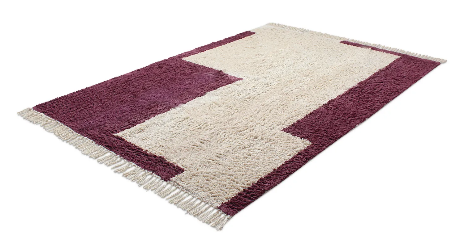 Hoogpolig vloerkleed - Ricco Natural Cotton Shaggy (offwhite/bordeaux)
