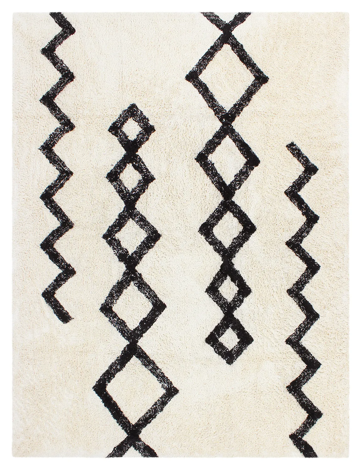 Hoogpolig vloerkleed - Chablis Natural Cotton Shaggy (offwhite/zwart)