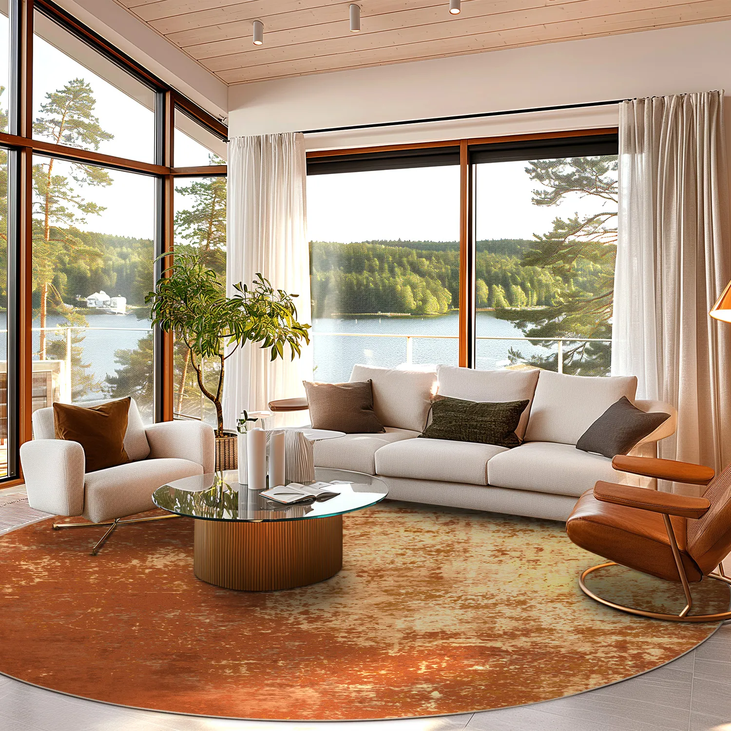 Rond vloerkleed - Lynton (terracotta)