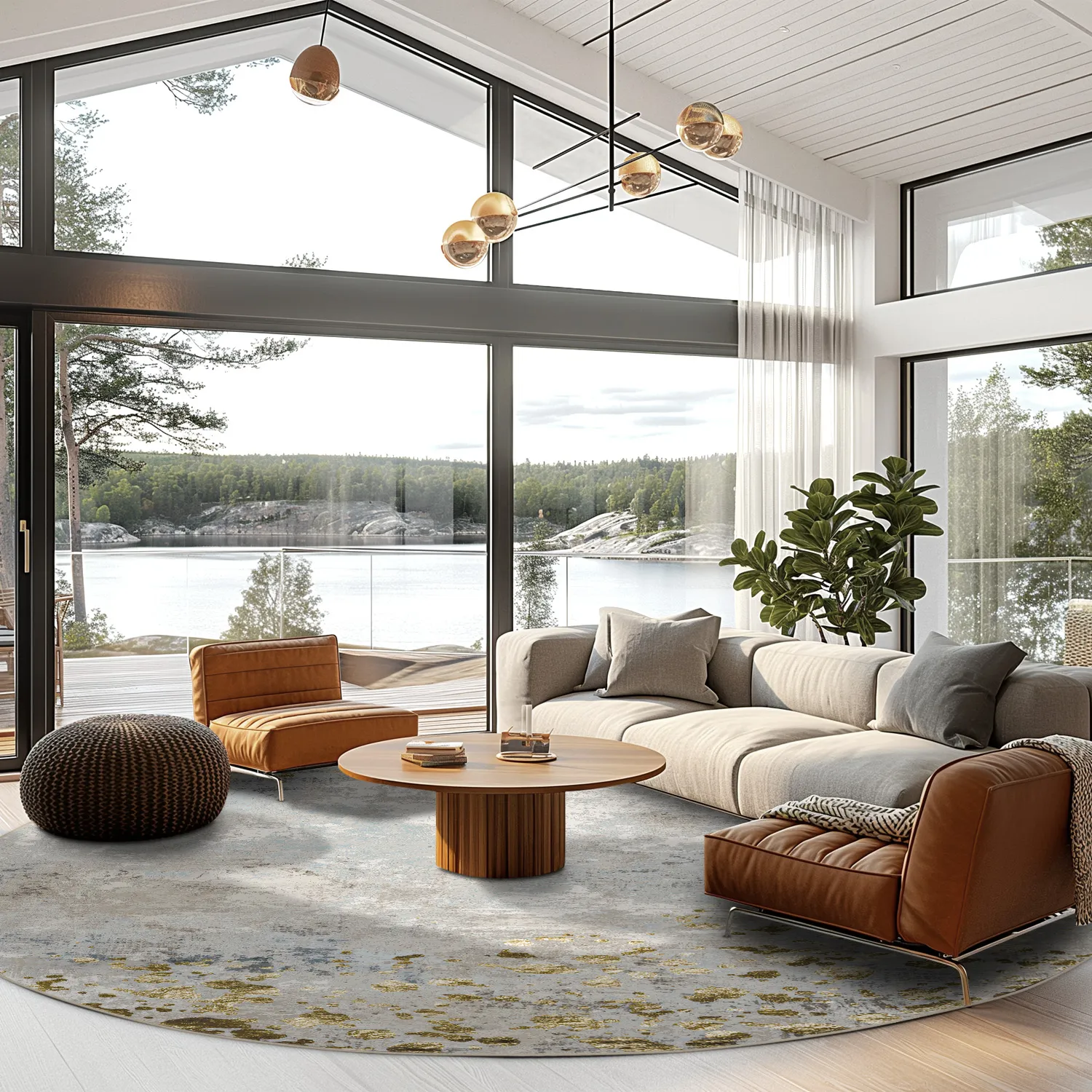 Rond vloerkleed - Maude (grijs/goud)