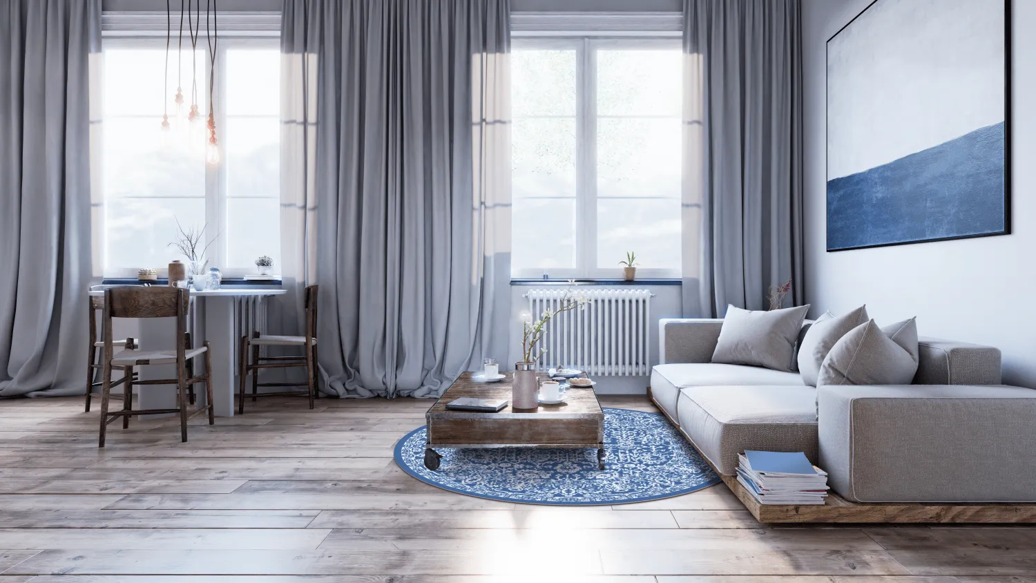 Rond vloerkleed - Menfi (blauw)