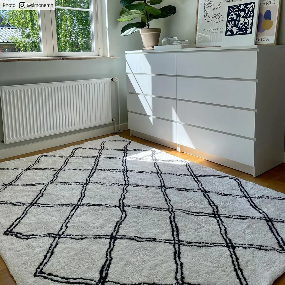 Hoogpolig vloerkleed - Morocco (zwart/wit)