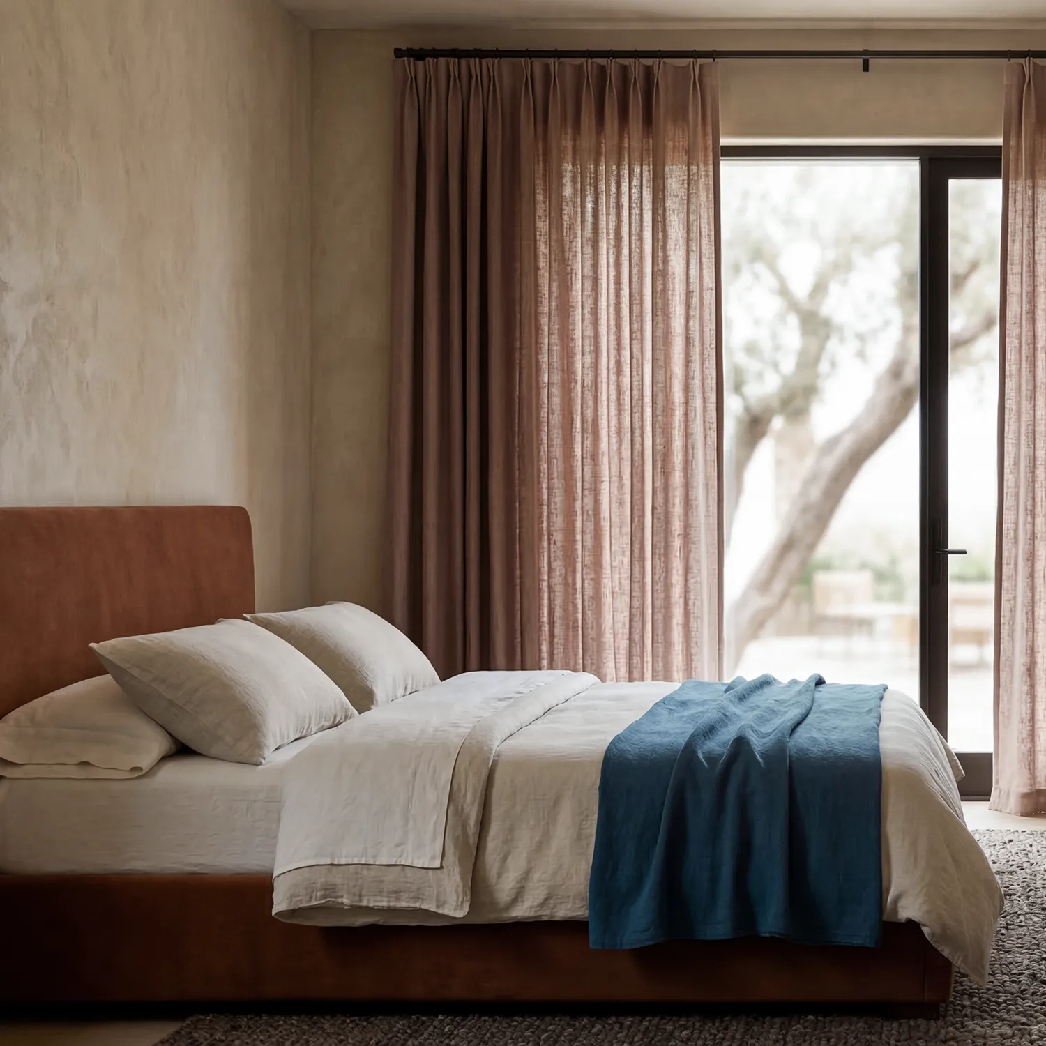 Gordijnen 2-pack - Linnen gordijn Noemi (donkerbruin)