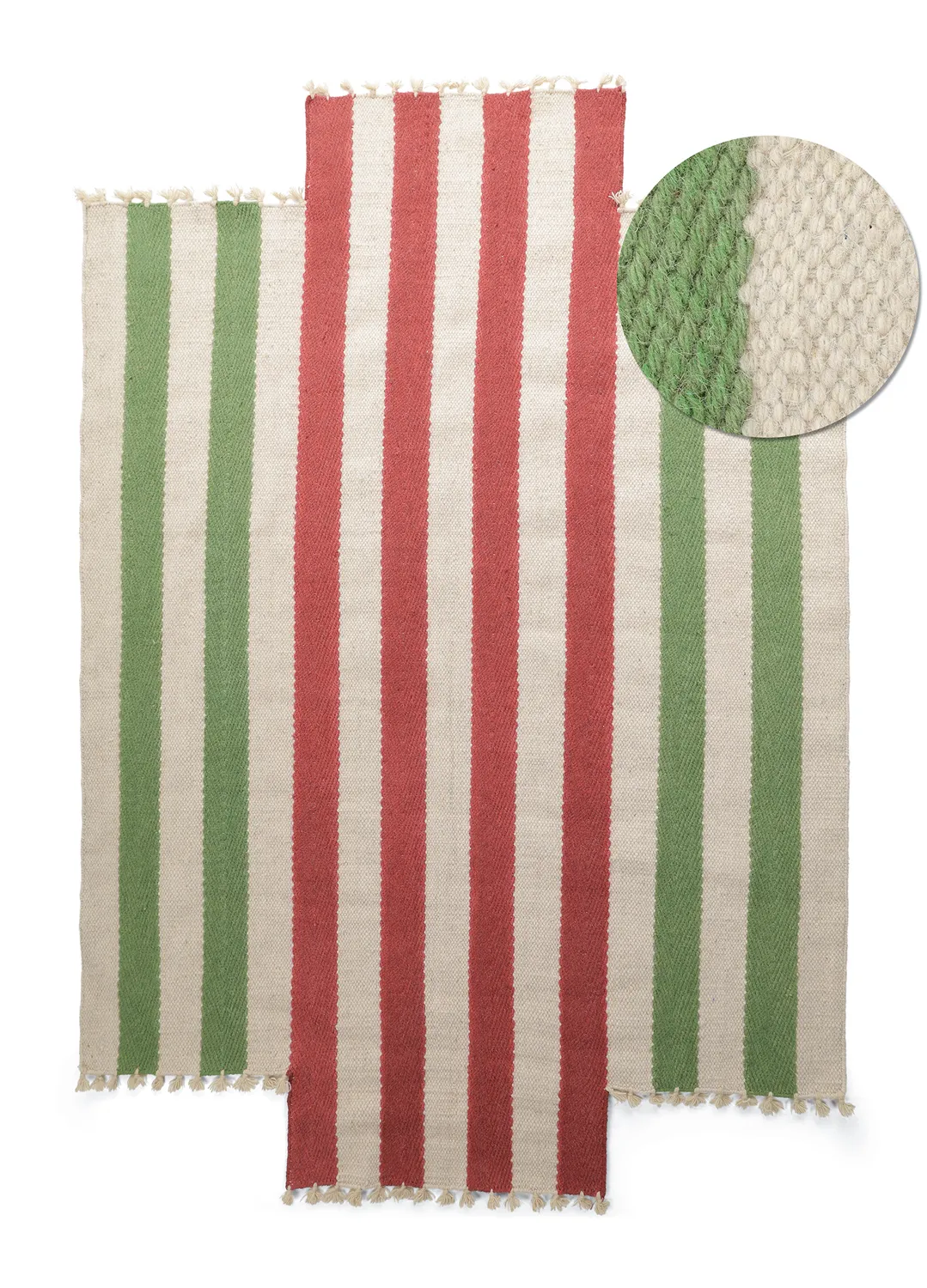 Onregelmatig wollen tapijt - Kystaro (crème/groen/rood)