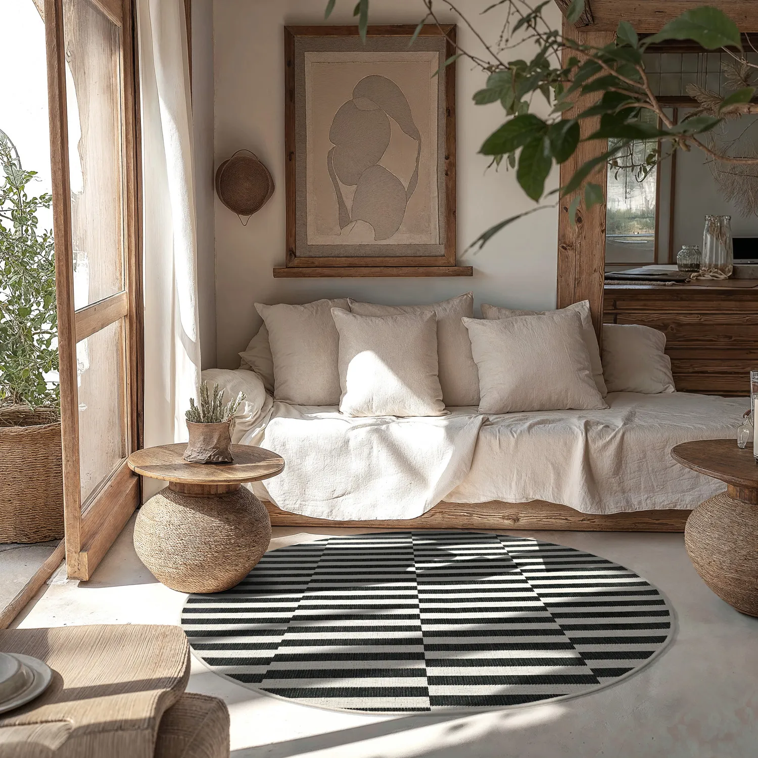 Rond vloerkleed - Indoor/Outdoor Otto (zwart)