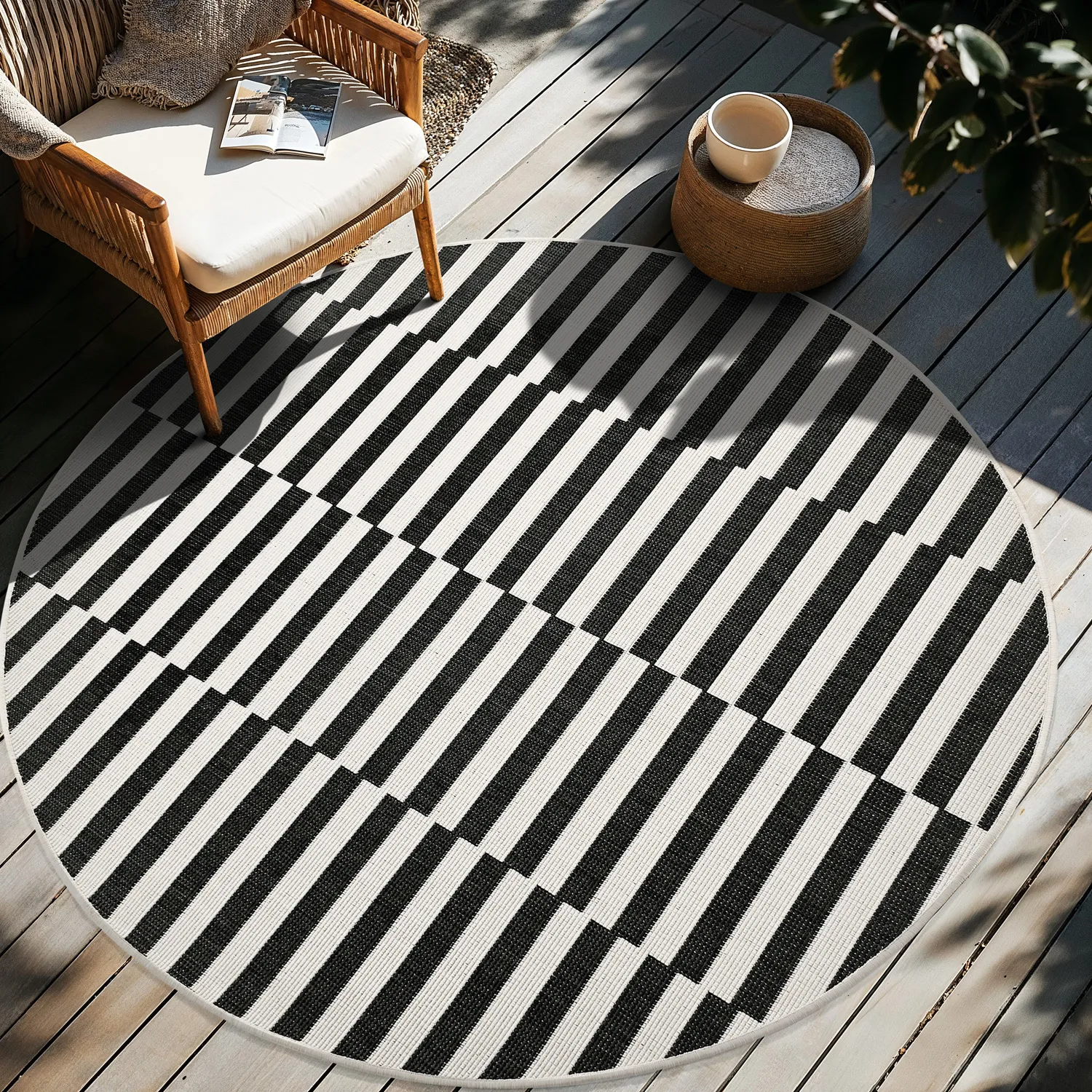 Rond vloerkleed - Indoor/Outdoor Otto (zwart)