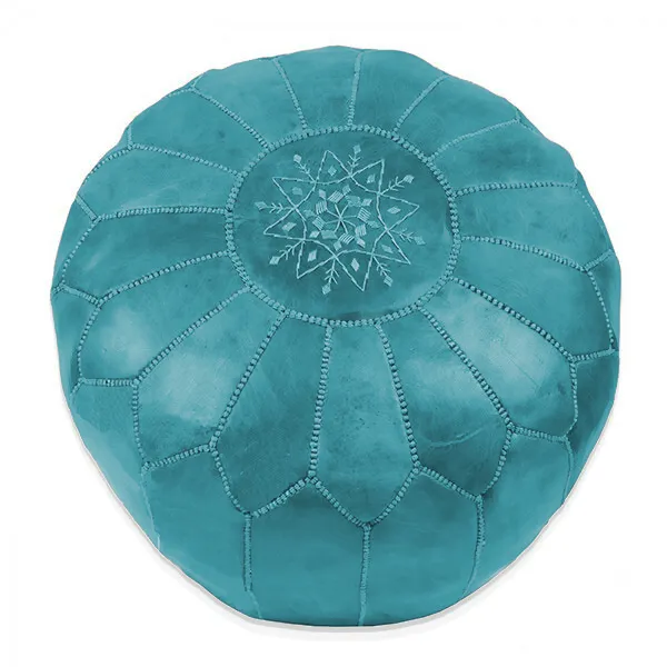 Poef - Marokkaanse Poef (leer) (Blauw/Turquoise
