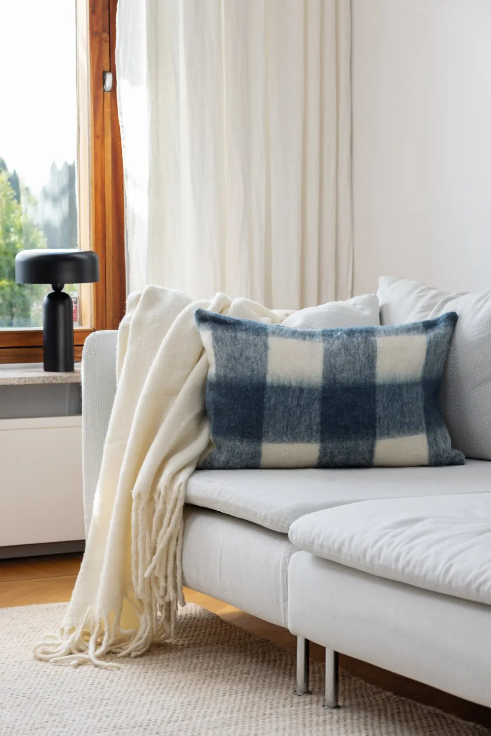 Kussenhoes van wolmix - Phoebe (blauw)