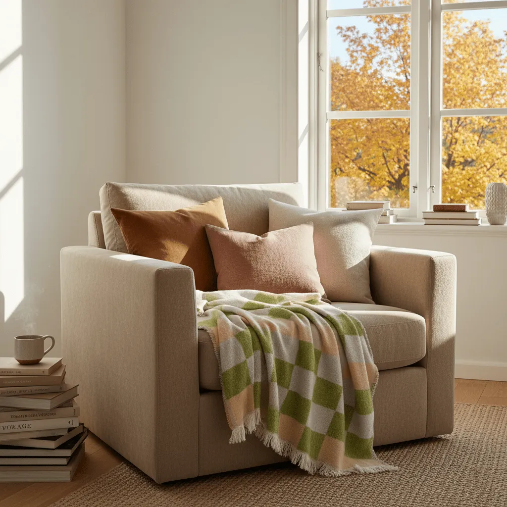 Dekens - Wollenmix plaid - Audrey Check (beige/groen/paars)
