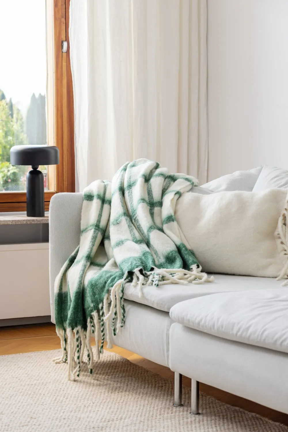 Plaid dekens - throw van wolmix - Rachel (groen)