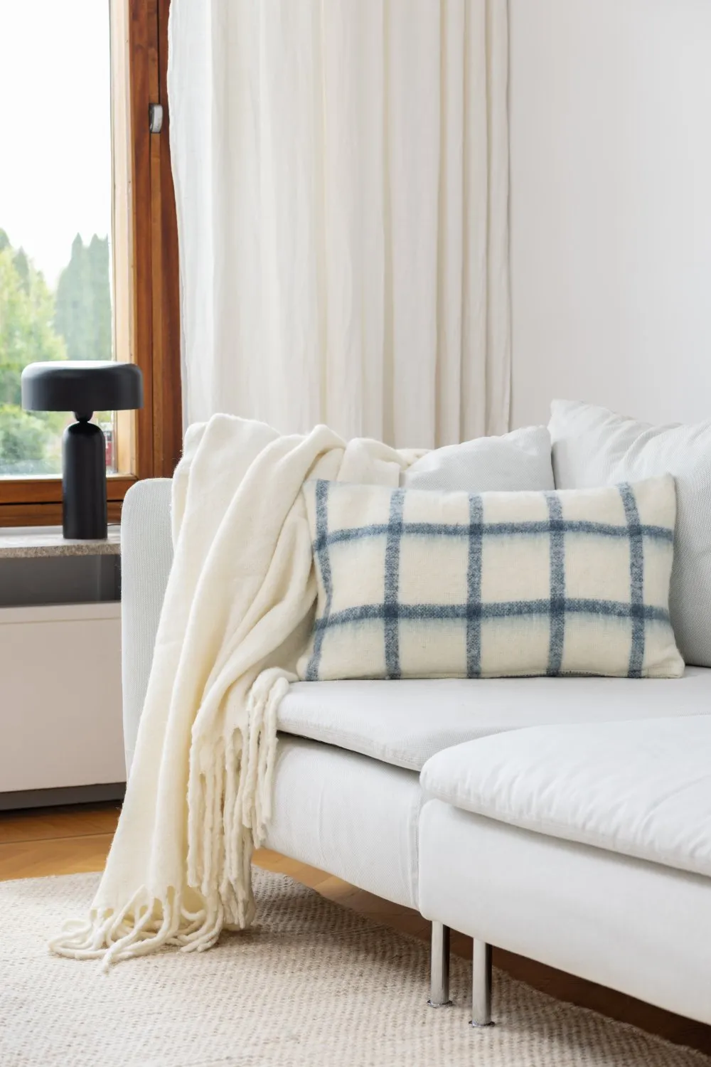 Kussenhoes van wolmix - Rachel (blauw)