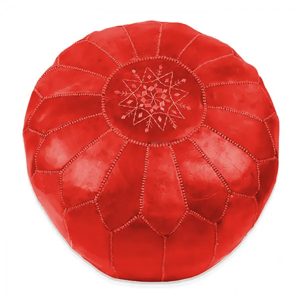 Poef - Marokkaanse Poef (leer) (Rood)