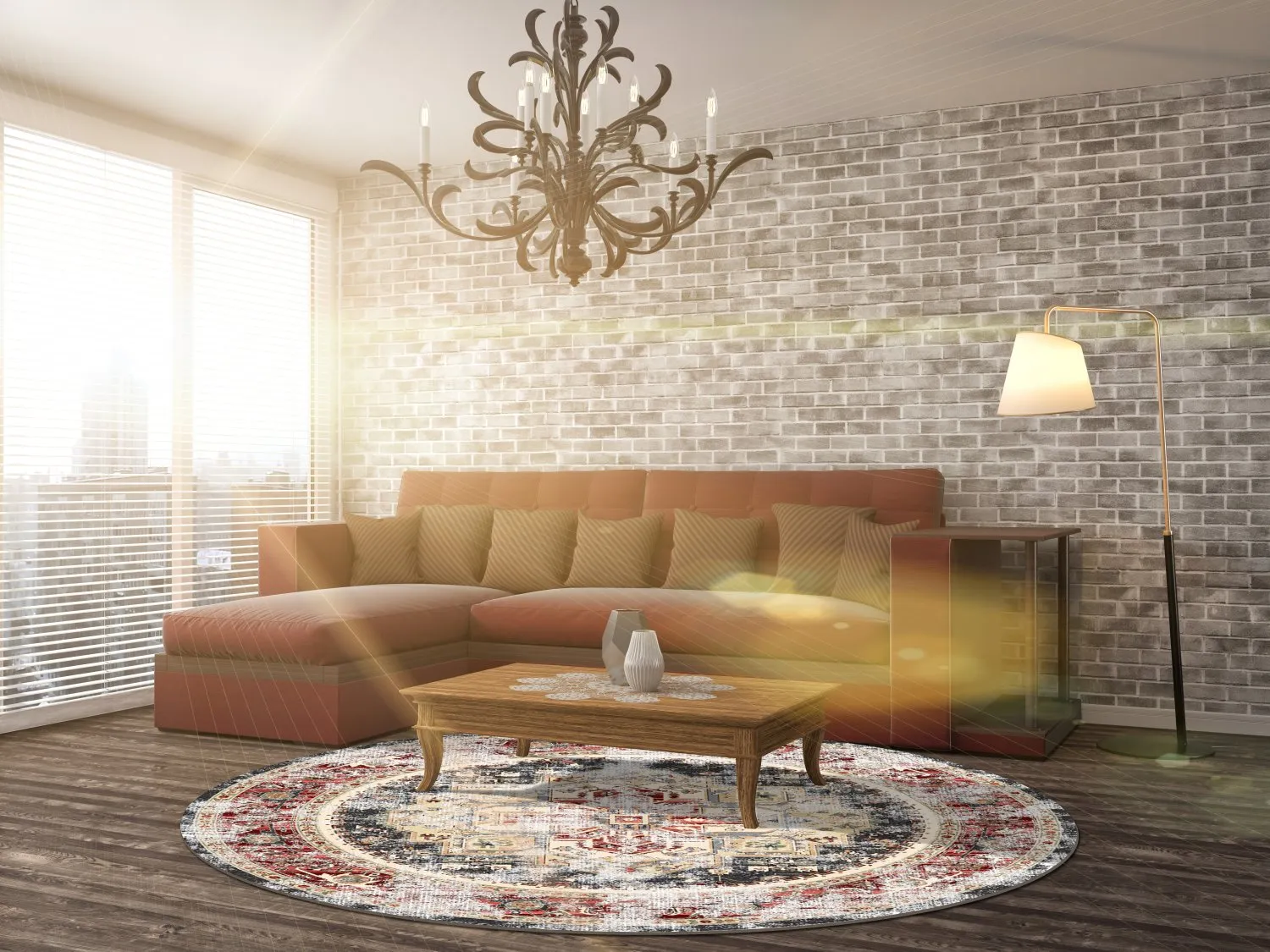 Rond vloerkleed - Javis (rood/multi)